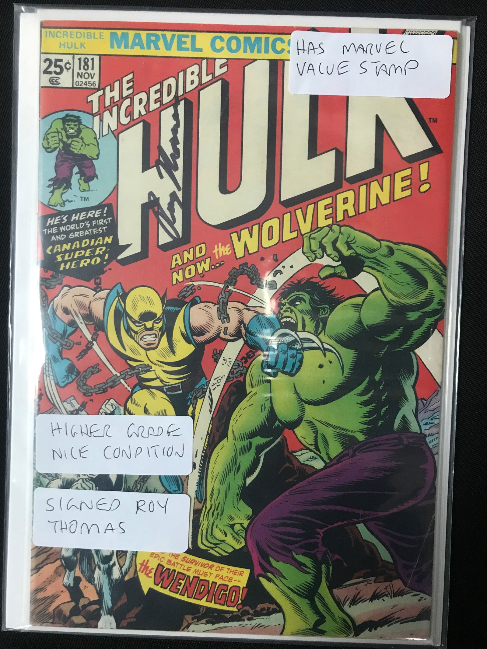 BIG KEY THE Incredible Hulk NO.181 WITH MARVEL STAMP AND SIGNED BY ROY THOMAS - MARVEL COMICS (1 of 4)