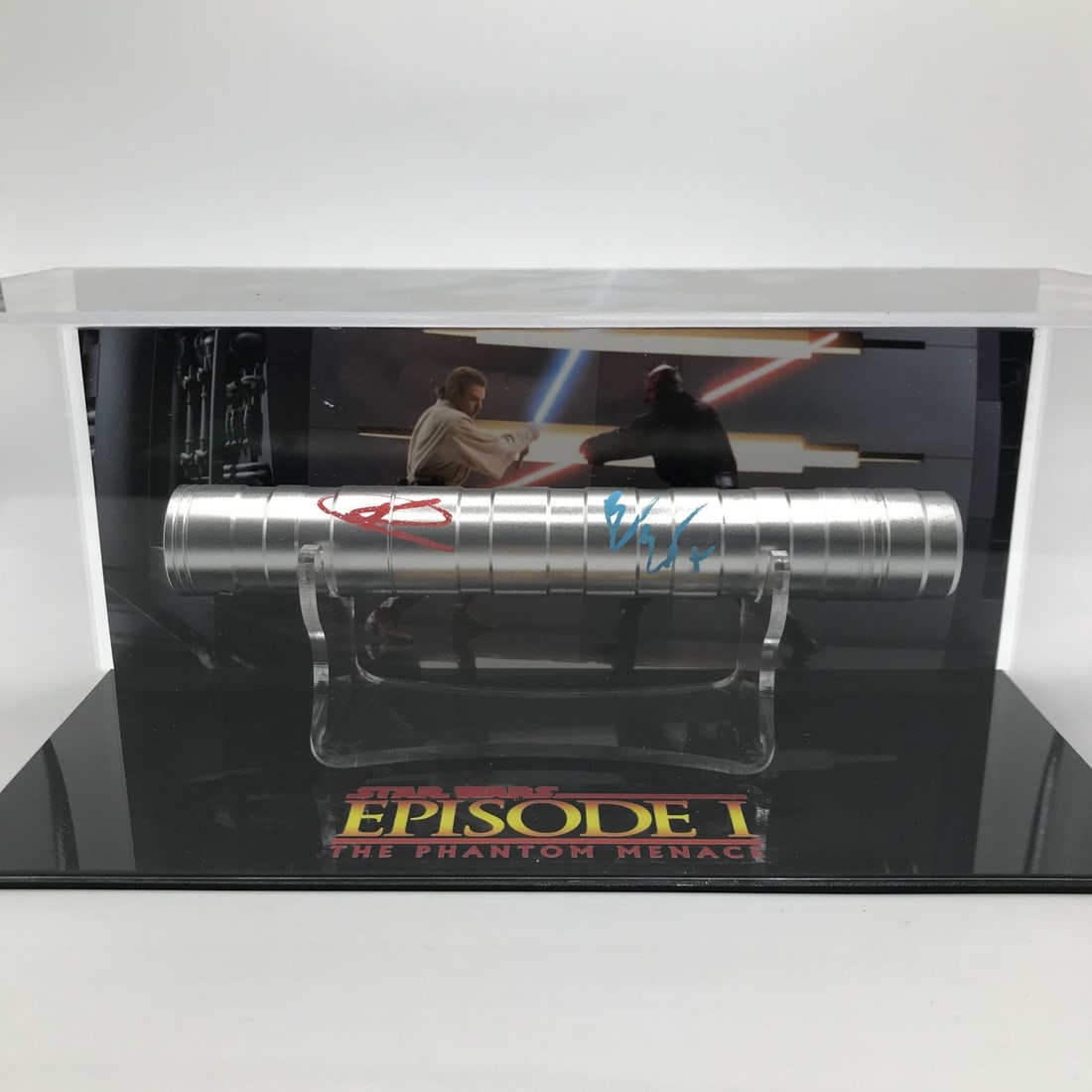 EWAN MCGREGOR AND RAY PARK DUAL SIGNED LIGHTSABER HILT PRESENTATION PIECE - WWOC COA (1 of 3)