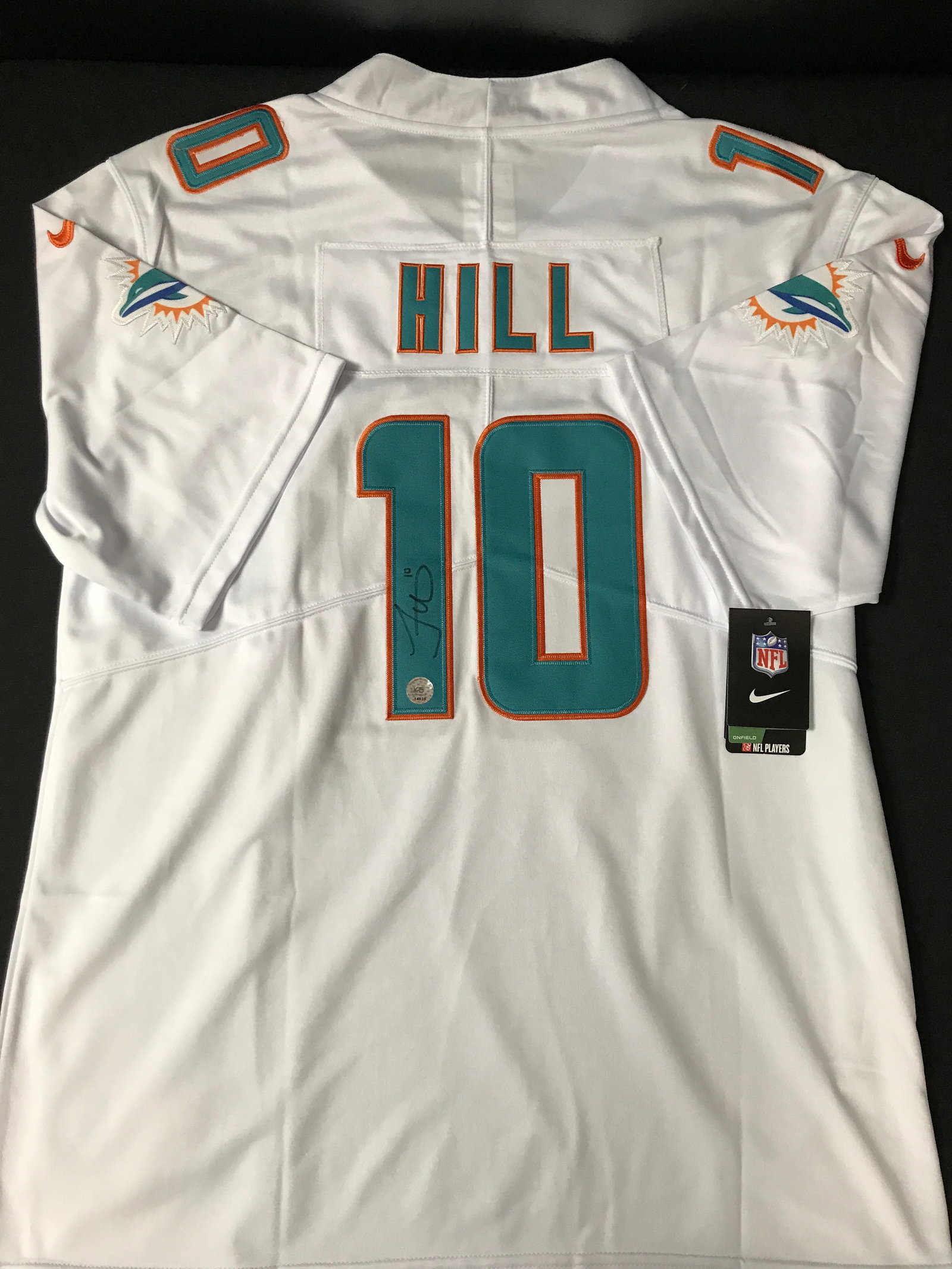 TYREEK HILL SIGNED MIAMI DOLPHINS FOOTBALL JERSEY - KB COA: Prices are in Canadian dollars
