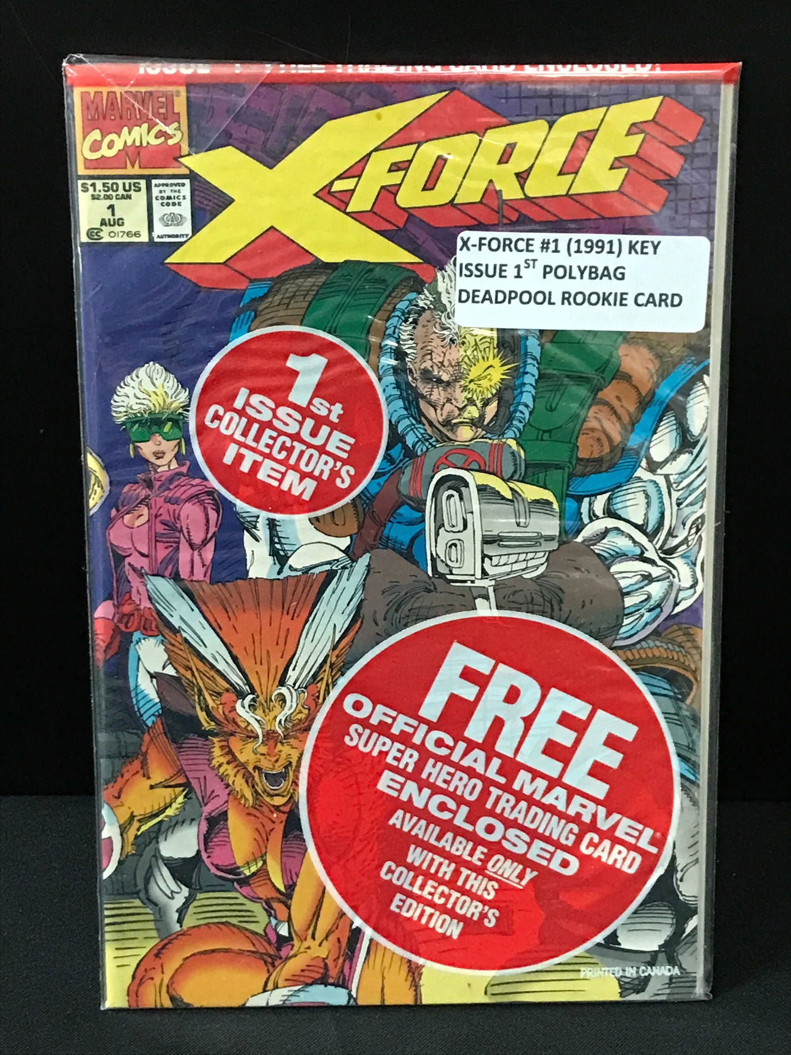 X-FORCE #1 (1990) ISSUE 1ST POLYBAG DEADPOOL ROOKIE CARD - MARVEL COMICS (1 of 1)
