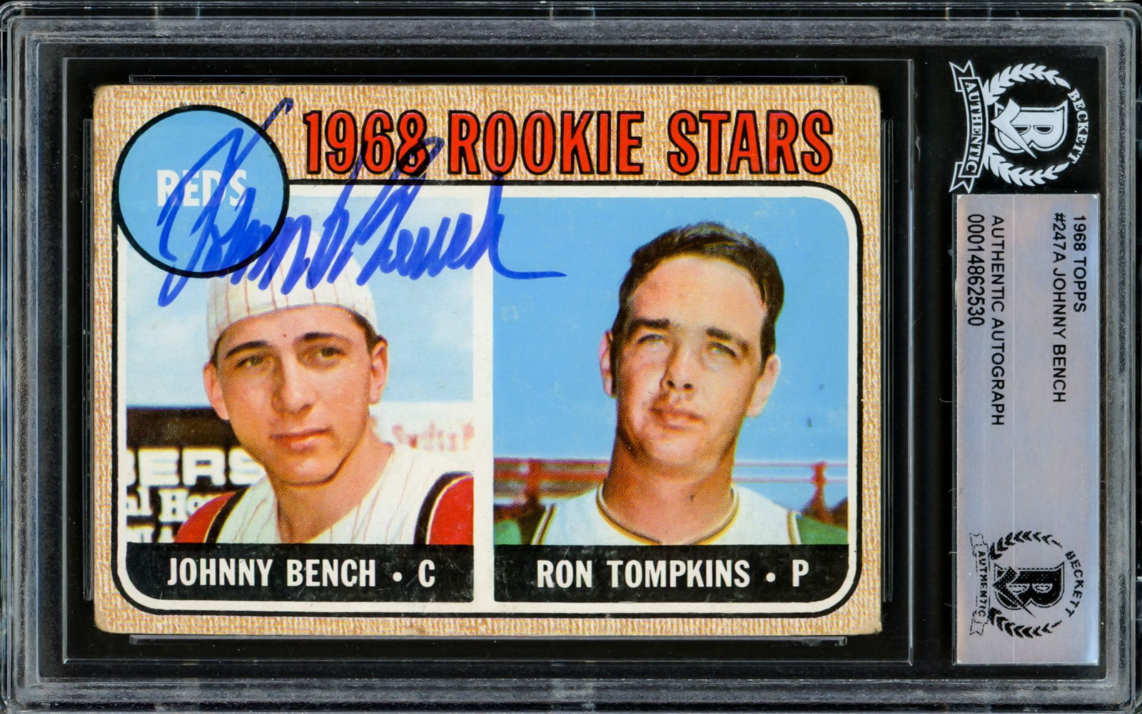 1968 TOPPS JOHNNY BENCH SIGNED TRADING CARD - BECKETT COA (1 of 2)