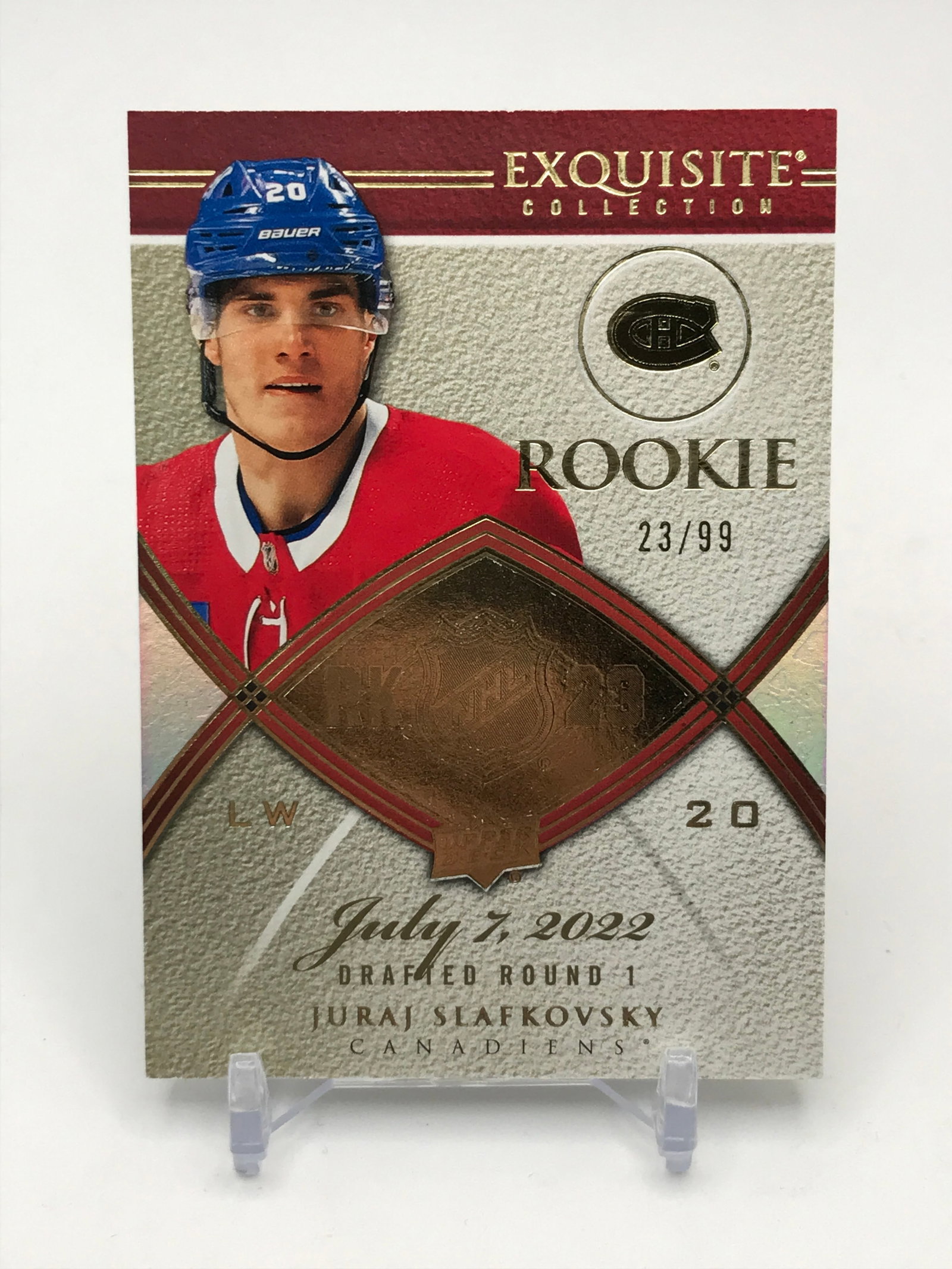2023 UPPER DECK EXQUISITE COLLECTION JURAJ SLAVKOFSKY ROOKIE PATCH TRADING CARD 23/99 (1 of 2)
