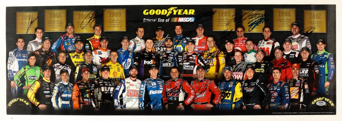 NASCAR Greats Goodyear 11.5x34 Poster Signed by (30+) Gordon, Earnhardt, (PSA COA) (1 of 1)