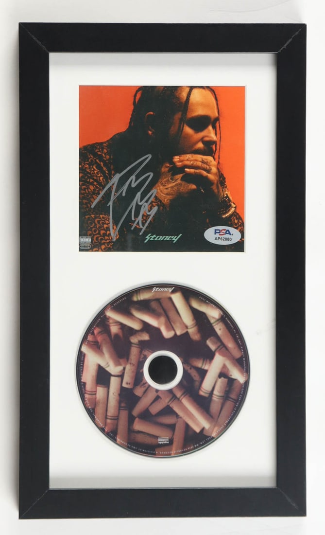 POST MALONE SIGNED AND FRAMED STONEY CD SLEEVE PRESENTATION PIECE - PSA COA (1 of 2)