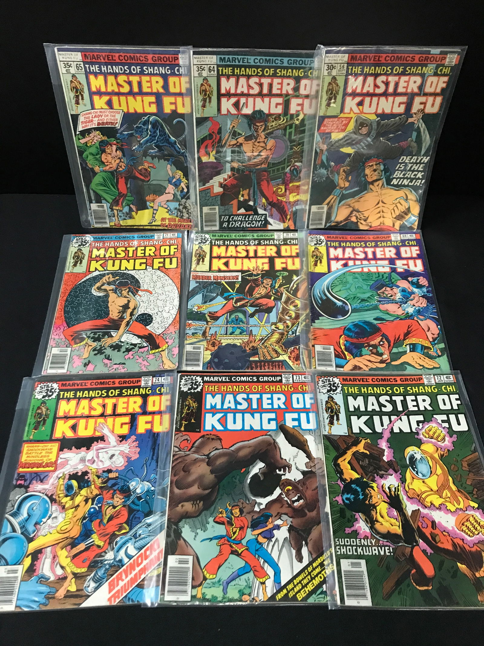 LOT OF 9 MASTER OF KUNG FU COMICS - MARVEL COMICS (1 of 1)