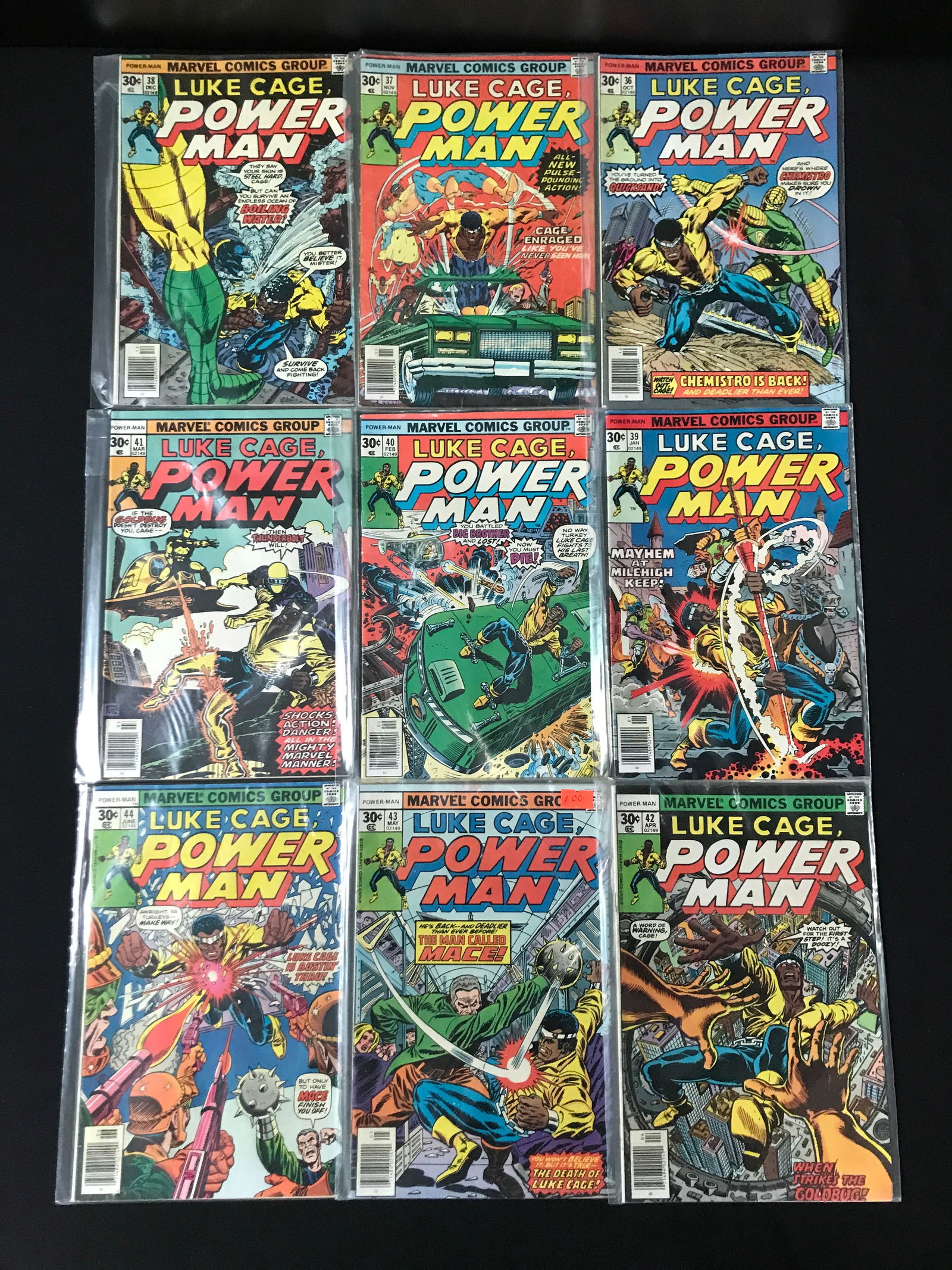 LOT OF 9 LUKE CAGE POWER MAN COMICS #36-44 - MARVEL COMICS (1 of 1)