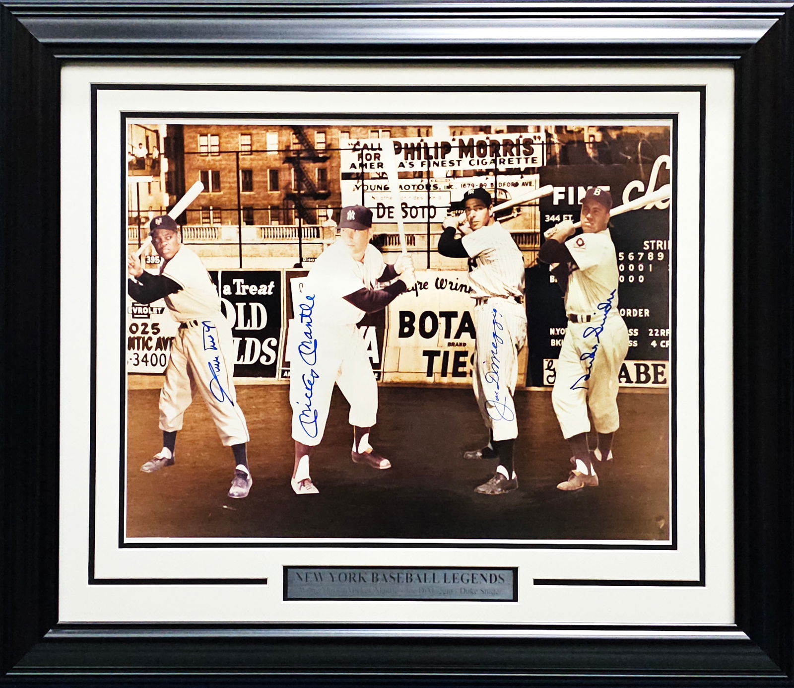 New York BASEBALL MULTI SIGNED & FRAMED PICTURE - MANTLE, DIMAGGIO, MAYS & SNIDER - PSA COA (1 of 3)
