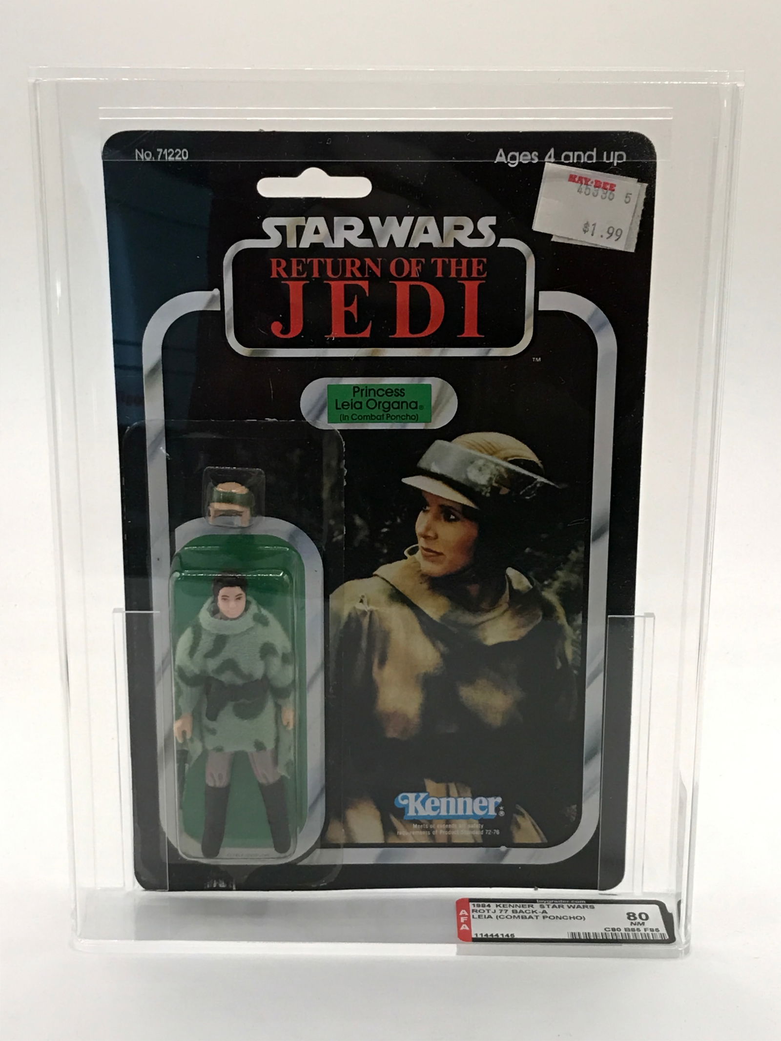 AFA 80 RETURN OF THE JEDI Princess Leia (IN COMBAT PONCHO) ACTION FIGURE IN ORIGINAL PACKAGING. (1 of 2)