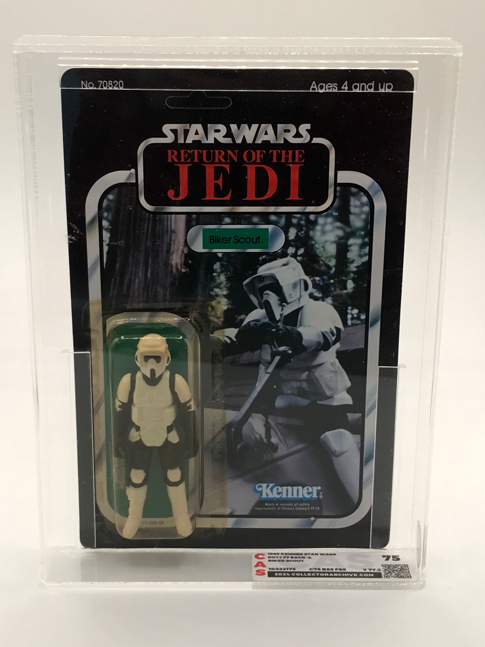CAS 75 GRADED RETURN OF THE JEDI BIKER SCOUT ACTION FIGURE IN ORIGINAL PACKAGING. (1 of 2)