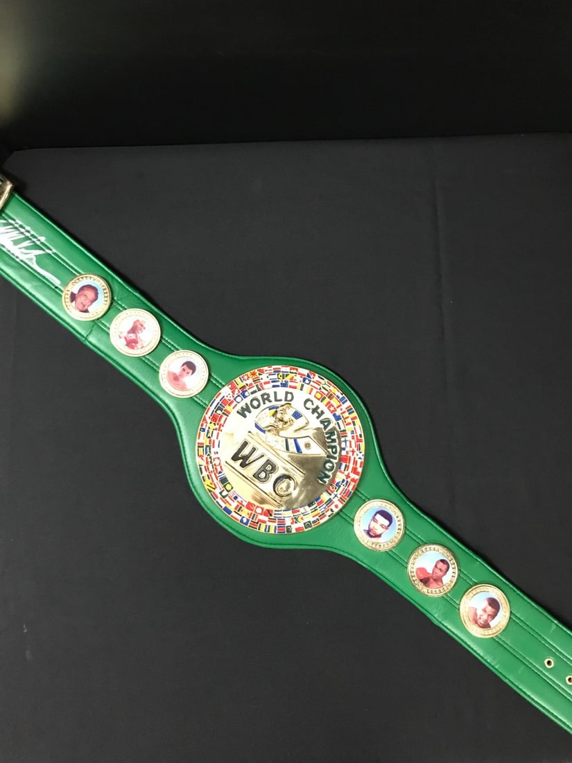 MIKE TYSON SIGNED REPLICA GREEN CHAMPIONSHIP BELT - WWOC COA (1 of 3)