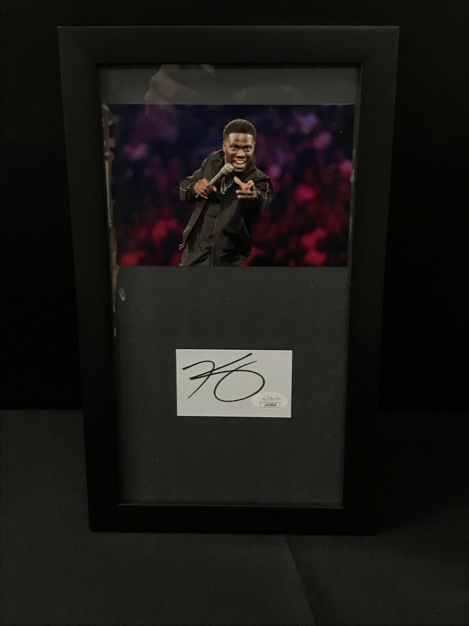 KEVIN HART SIGNED AND CUSTOM FRAMED STAND UP CUT DISPLAY }(JSA COA): Prices are in Canadian dollars