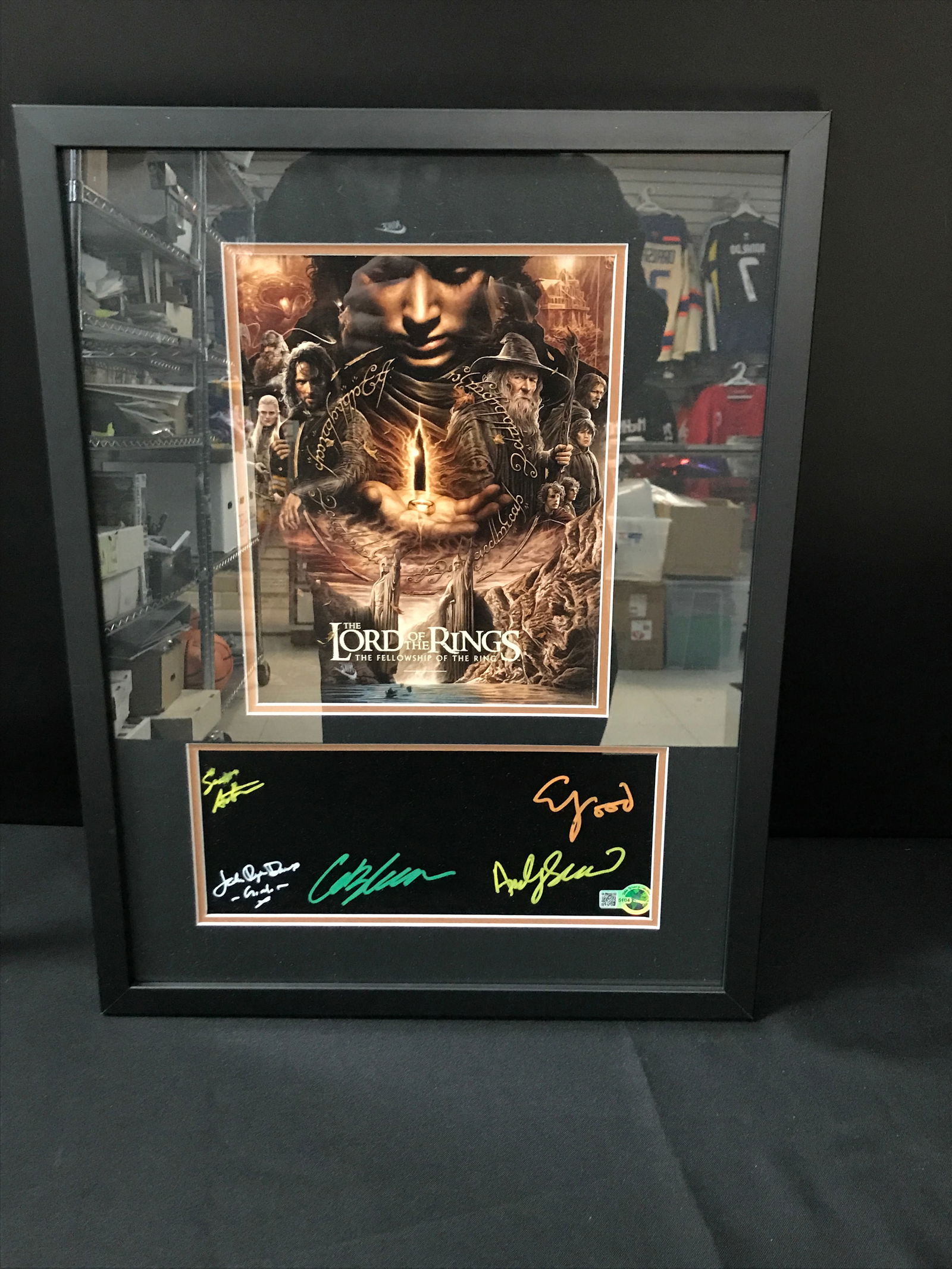 LORD OF THE RINGS MULTI SIGNED AND FRAMED DISPLAY (BLOOM,SERKIS,DAVIES,WOOS,ASTIN) WWOC COA: Prices are in Canadian dollars