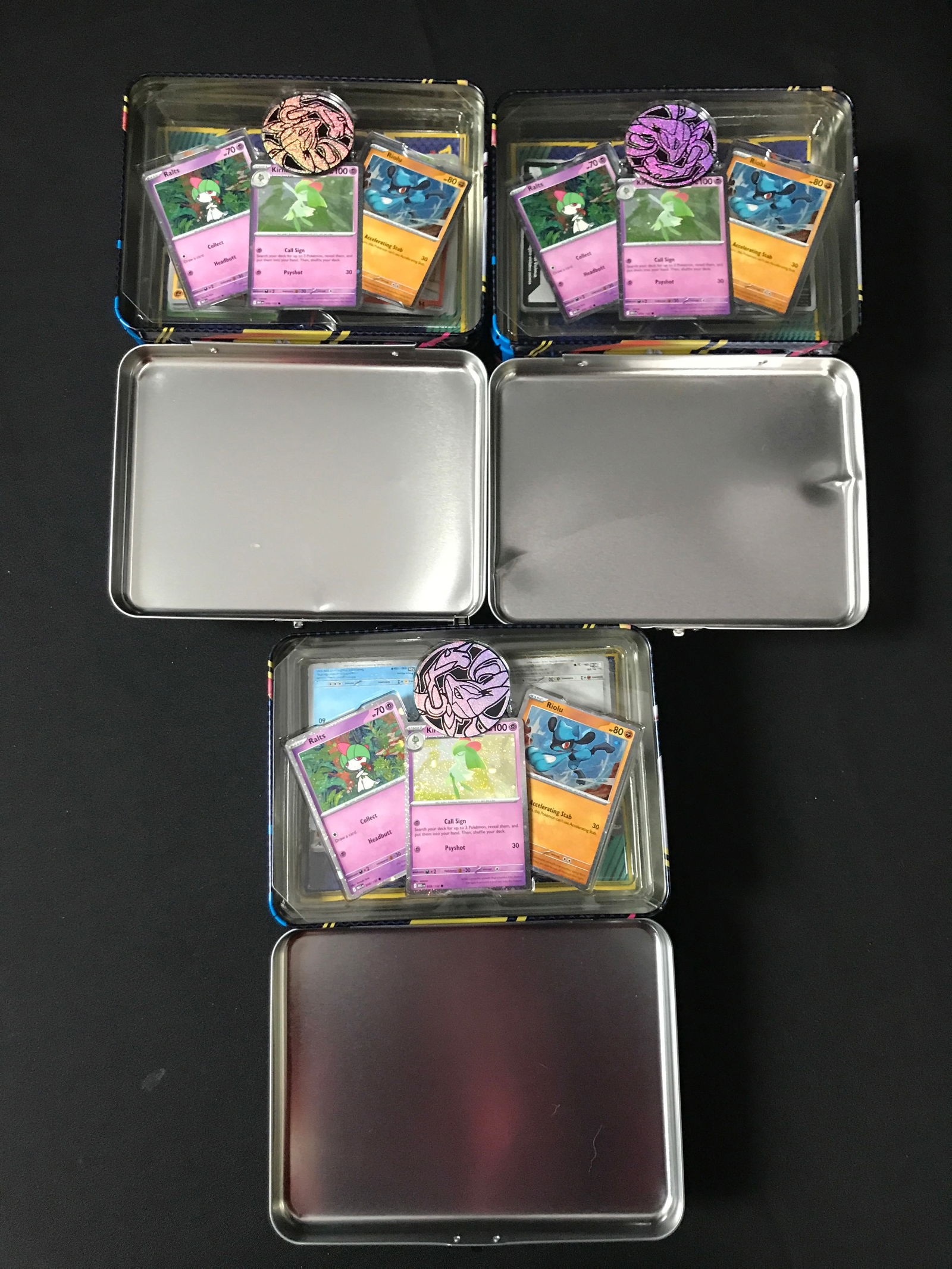 POKEMON TCG 3 OPEN TINS WITH CARDS (1 of 1)