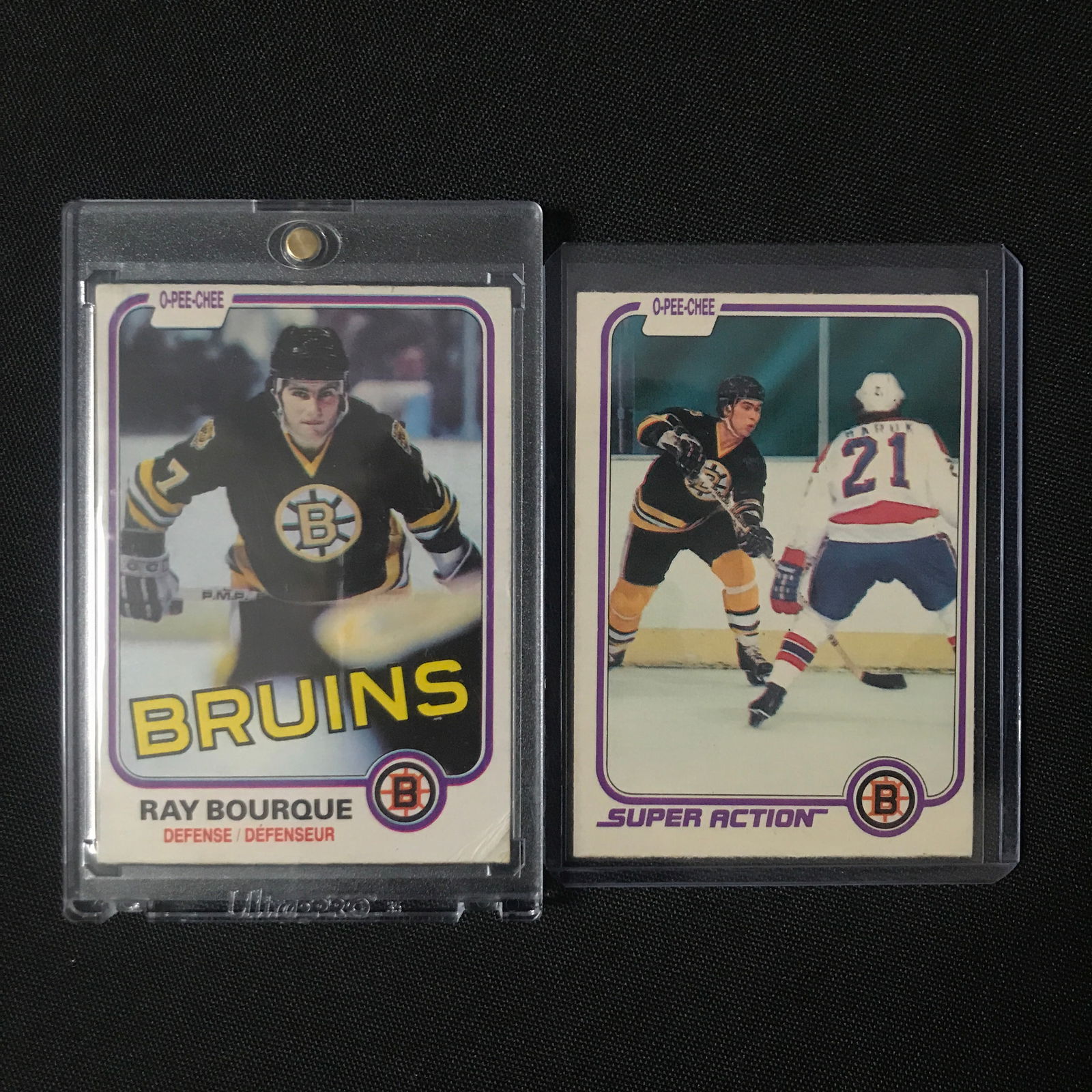 LOT OF 2 1981-82 OPC HOCKEY TRADING CARDS FEATURING RAY BOUQUE: Prices are in Canadian dollars