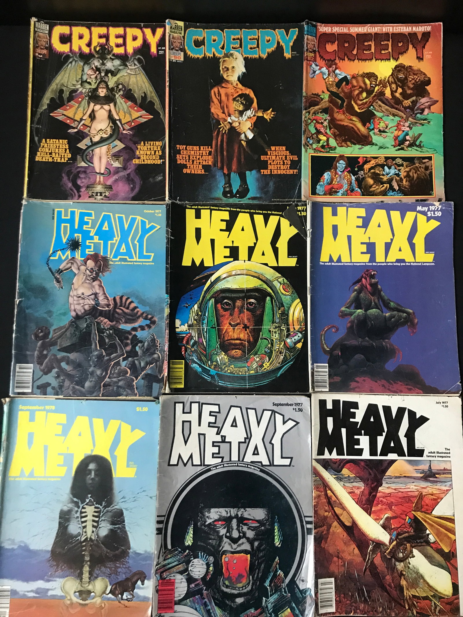 LOT OF 9 MATURE COMICS - CREEPY AND HEAVY METAL: Prices are in Canadian dollars