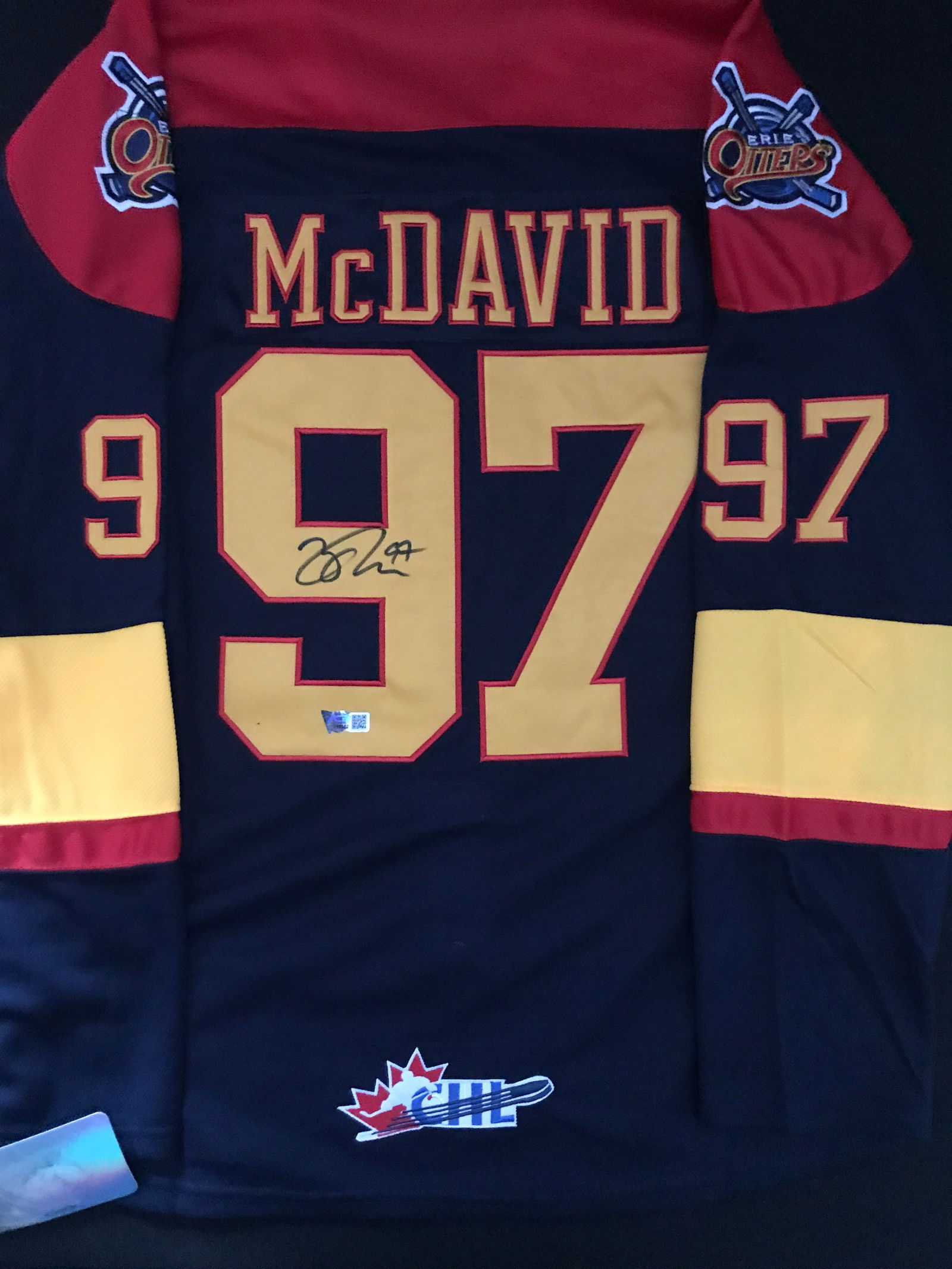 CONNOR MCDAVID SIGNED EERIE OTTERS CUSTOM JERSEY - ACE COA: Prices are in Canadian dollars