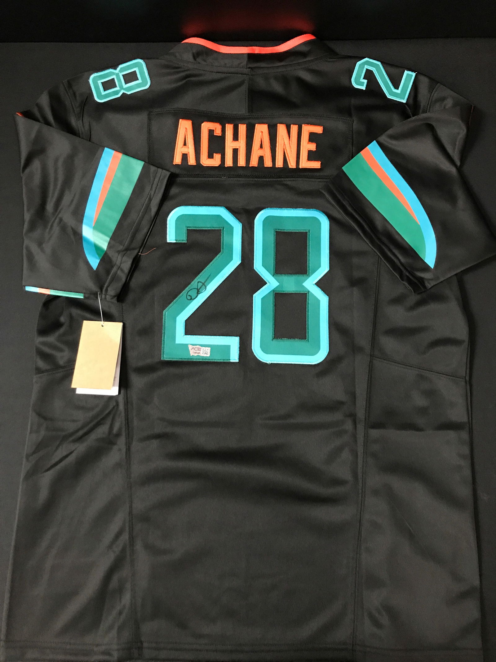 DE'VON ACHANE SIGNED MIAMI DOLPHINS CUSTOM JERSEY - ACE COA: Prices are in Canadian dollars