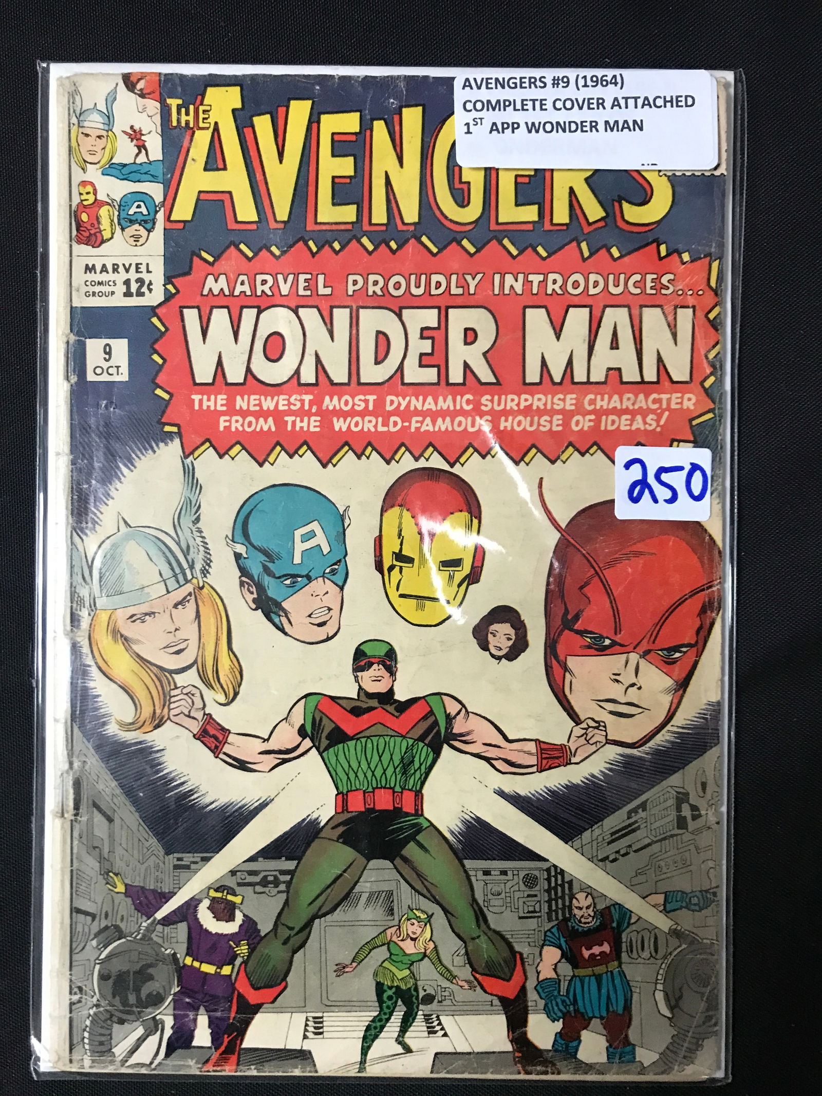 AVENGERS #9 (1964) COMPLETE COVER ATTACHED 1ST APP WONDER MAN - MARVEL COMICS (1 of 1)