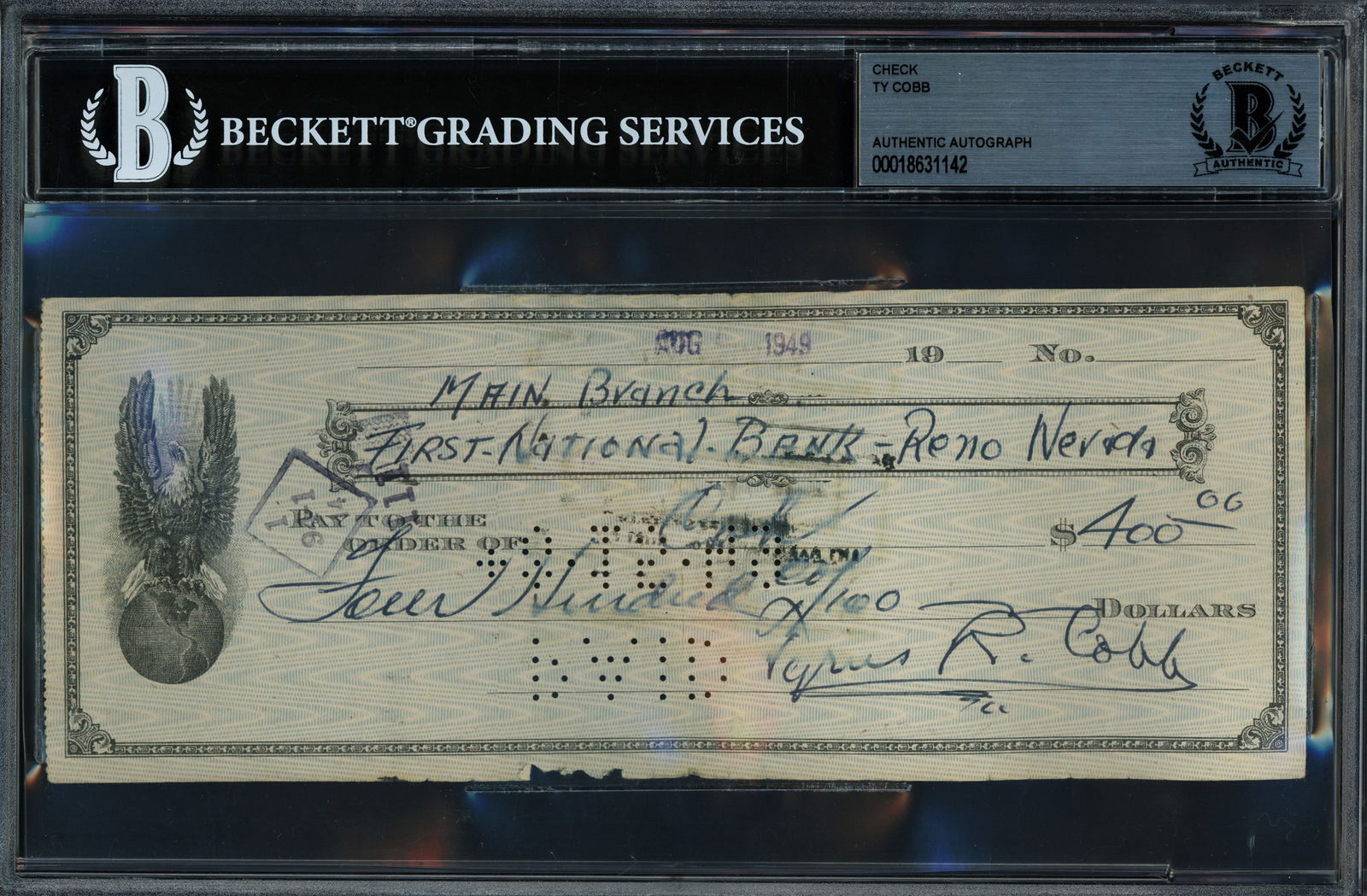 TY COBB SIGNED CHECK - BECKETT COA (1 of 2)
