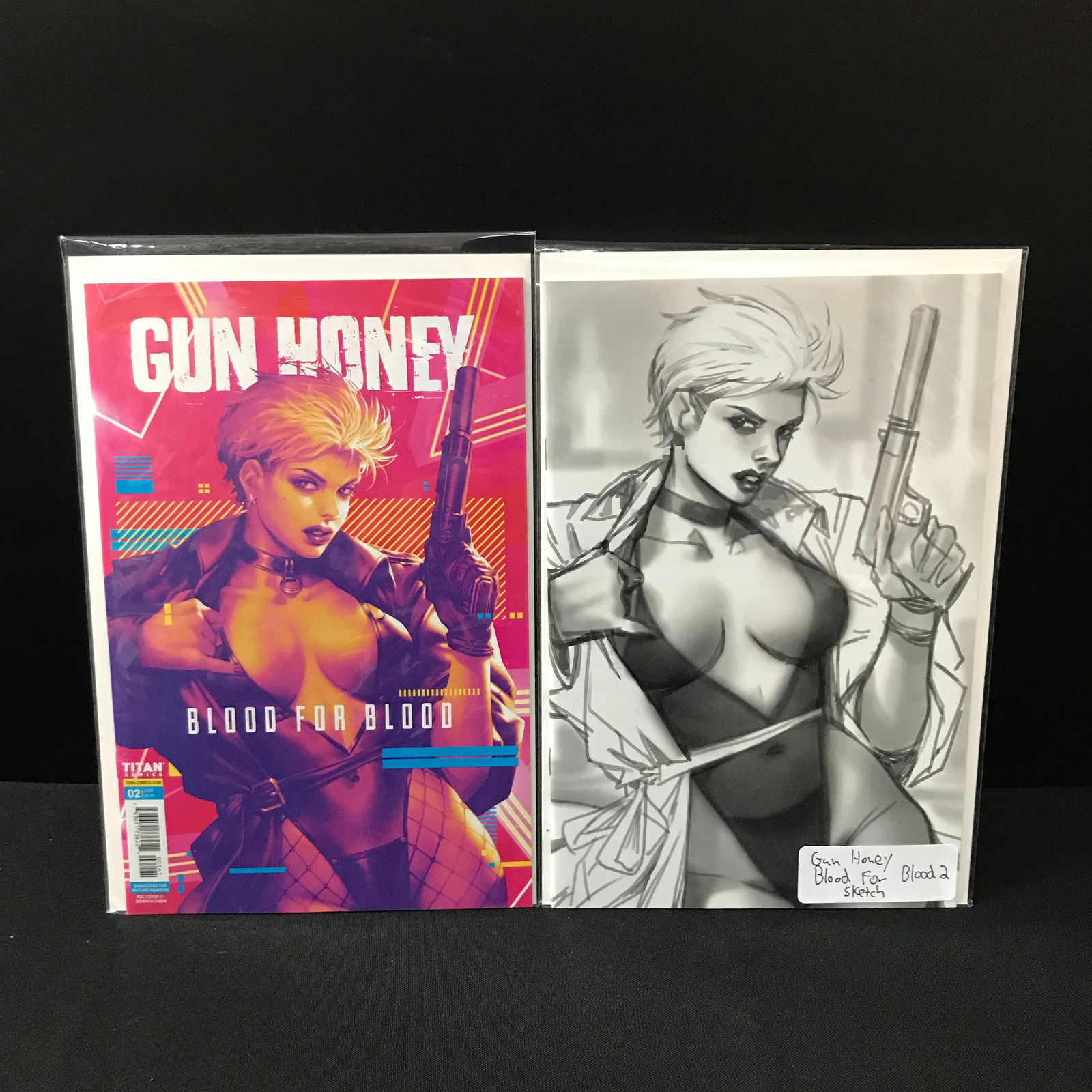 LOT OF 2 GUN HONEY BLOOD FOR. BLOOD COMICS INCLUDING SKETCH VARIANT - TITAN COMICS (1 of 1)