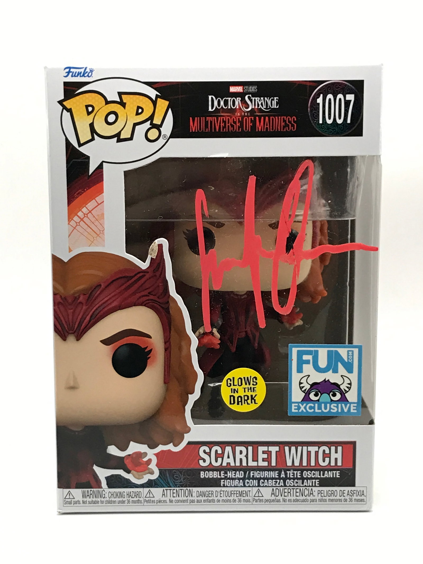 ELIZABETH OLSEN SIGNED SCARLET WITCH FUNKO POP - KB COA: Prices are in Canadian dollars