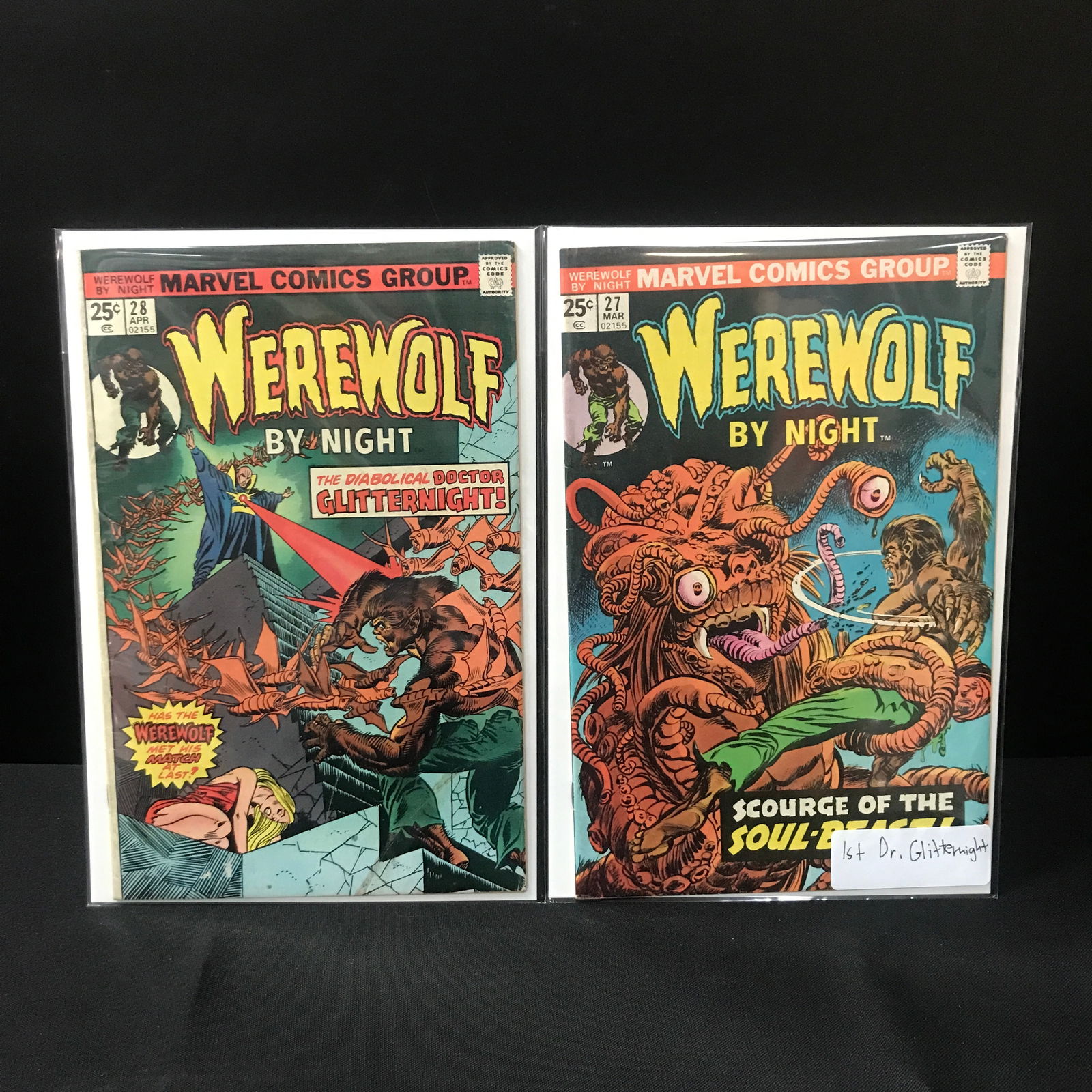 LOT OF 2 WEREWOLF BY NIGHT COMICS #27-28 1ST DR. GLITTERNIGHT - MARVEL COMICS: Prices are in Canadian dollars