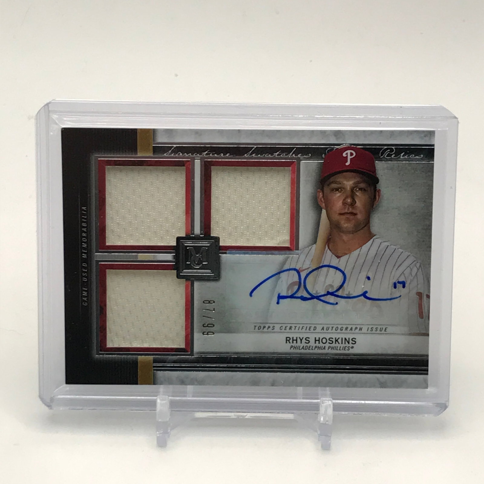 2020 TOPPS MUSEUM COLLECTION RHYS HOSKINS SIGNED TRIPLE PATCH ROOKIE CARD 87/99: Prices are in Canadian dollars