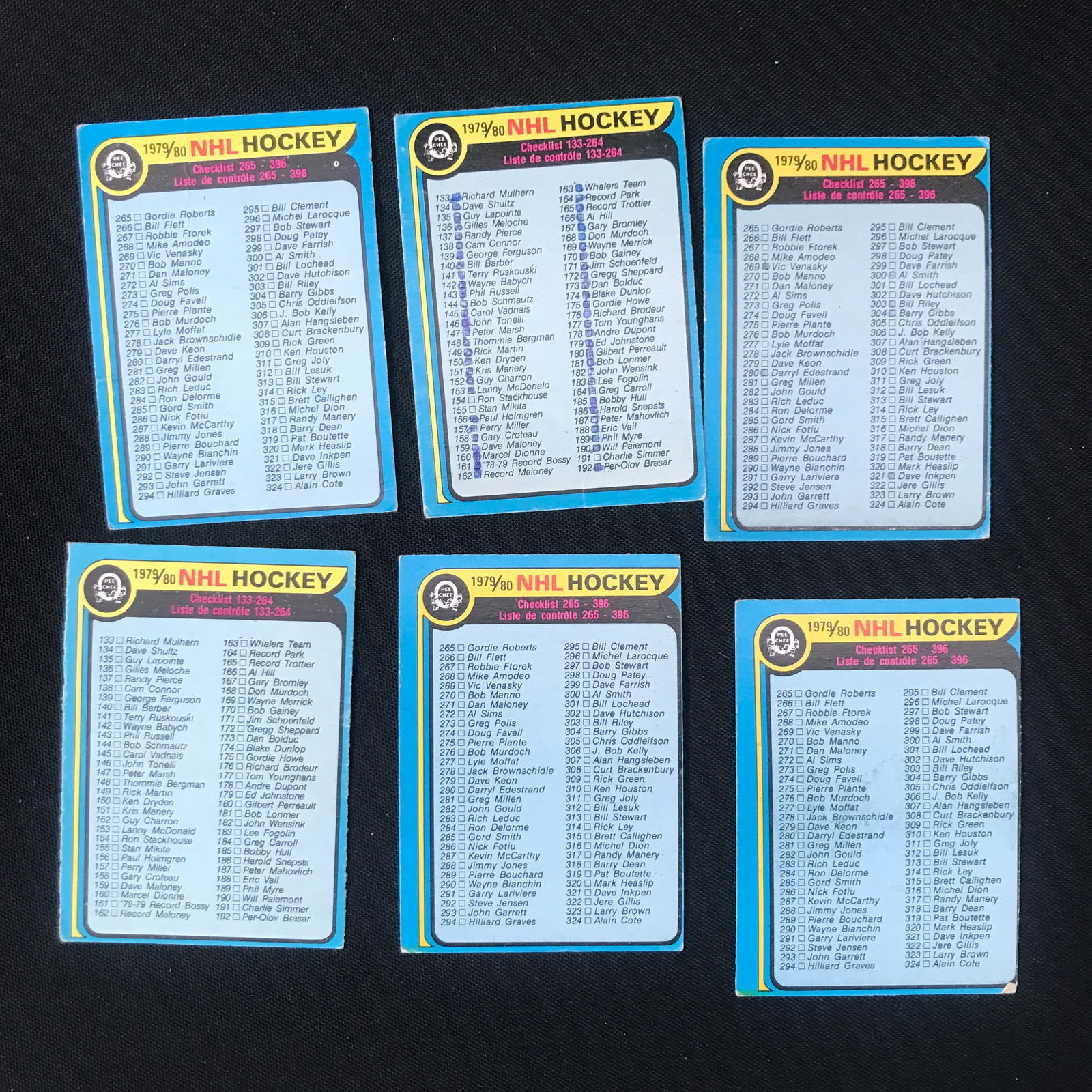 LOT OF 6 1979-1980 NHL HOCKEY CHECKLIST TRADING CARDS: Prices are in Canadian dollars