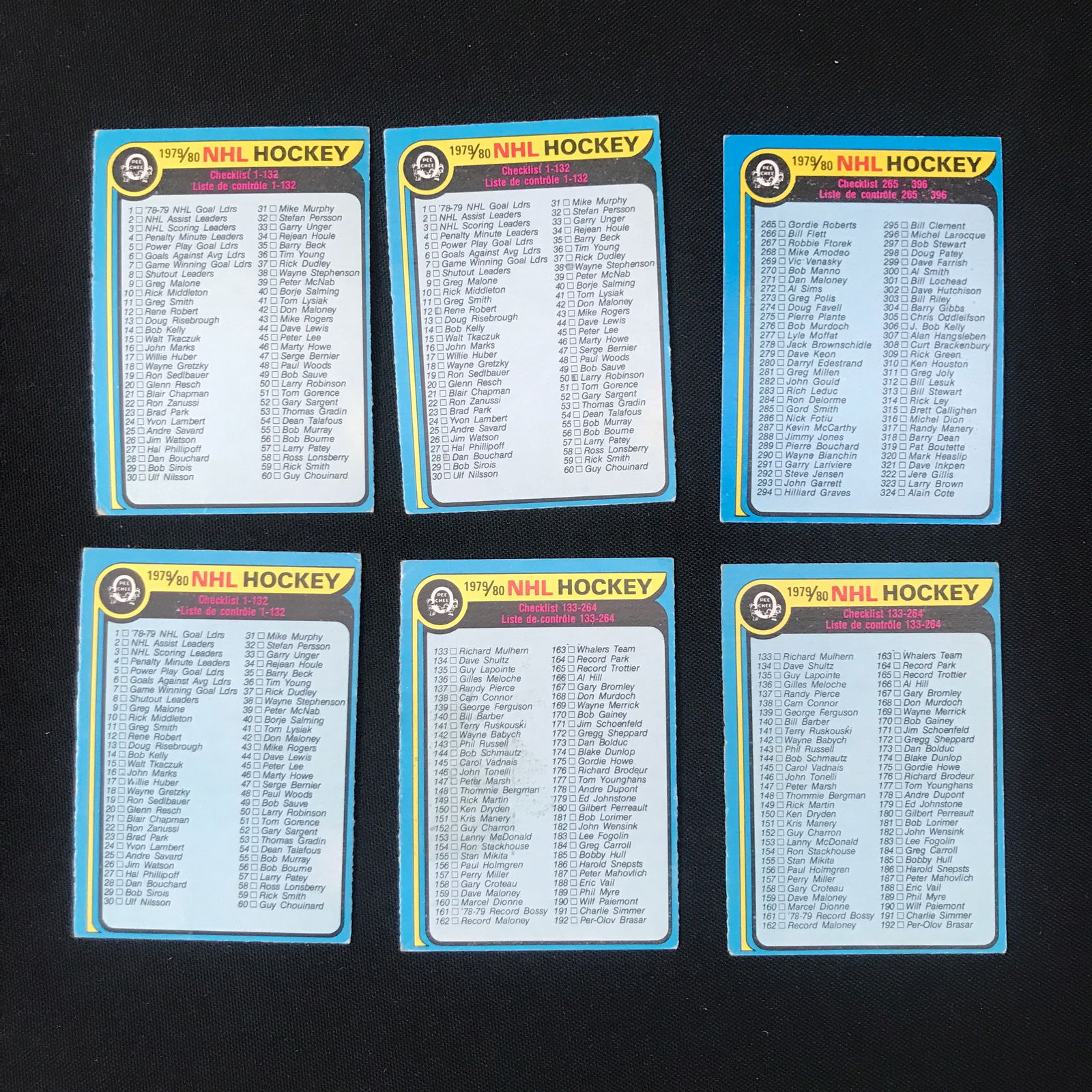 LOT OF 6 1979-1980 NHL HOCKEY CHECKLIST TRADING CARDS: Prices are in Canadian dollars