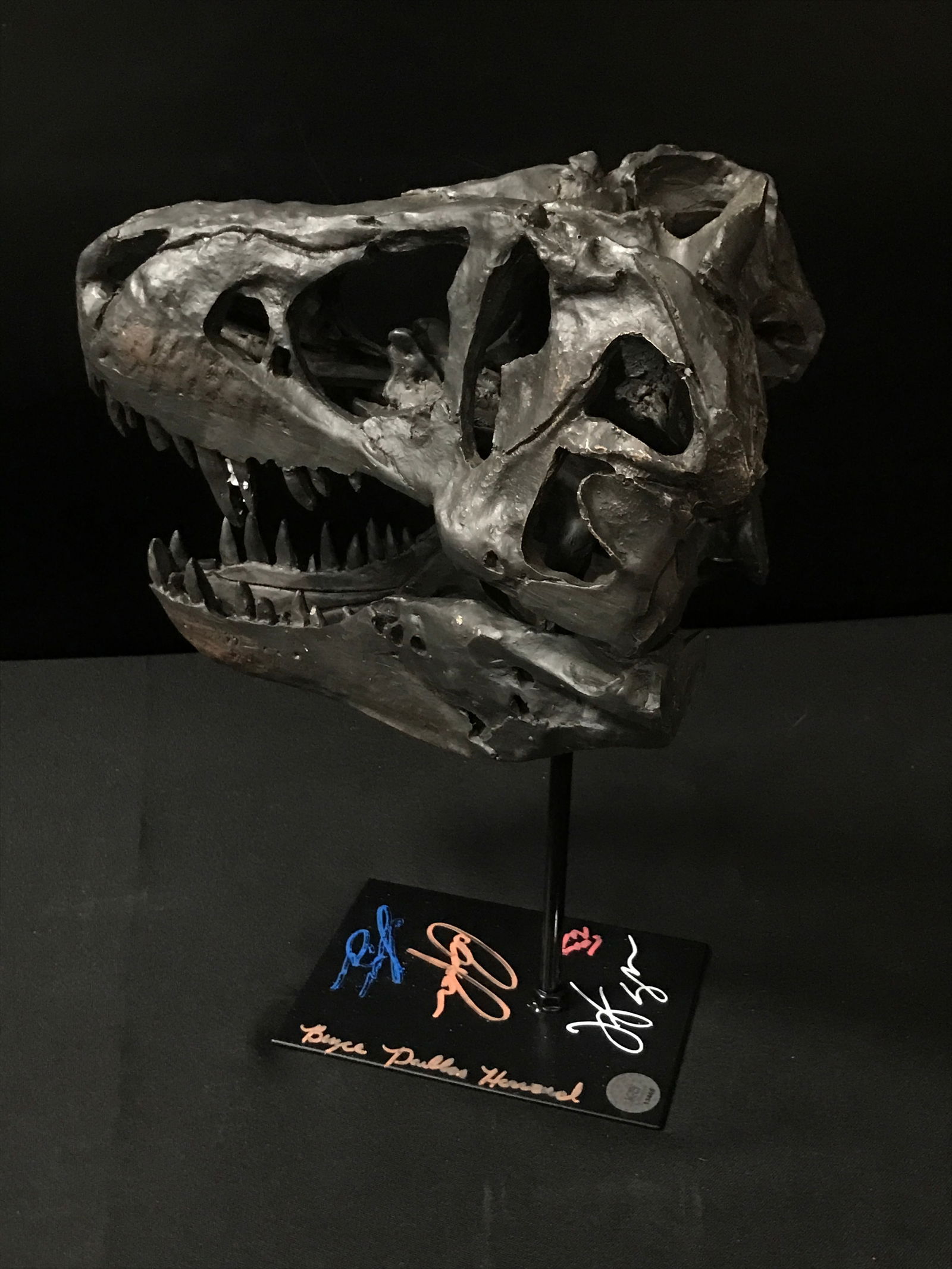 MULTI SIGNED JURASSIC PARK DINOSAUR SKULL SIGNED BY 5 - KB COA (1 of 2)