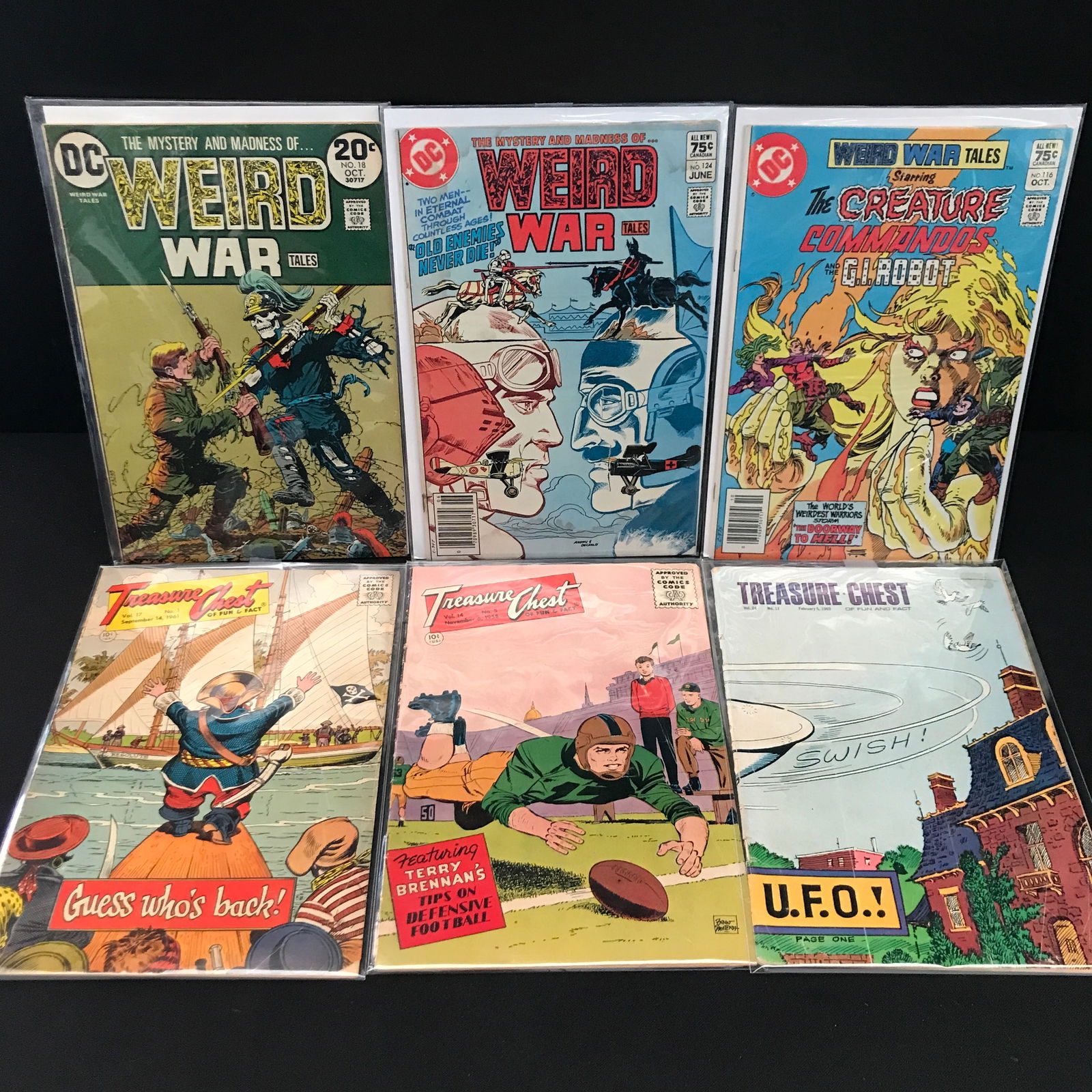 LOT OF 6 MIXED TITLE COMICS INCLUDING 3 X TREASURE CHEST COMICS: Prices are in Canadian dollars