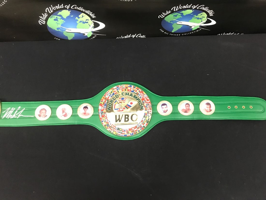 MIKE TYSON SIGNED GREEN CHAMPIONSHIP BELT - WWOC COA (1 of 3)