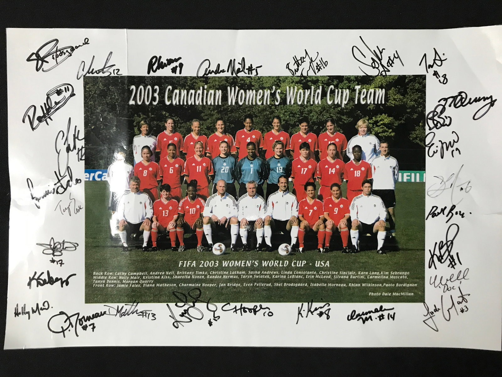 FIFA 2003 CANADIAN WOMEN'S WORLD CUP TEAM SIGNED PICTURE: Prices are in Canadian dollars
