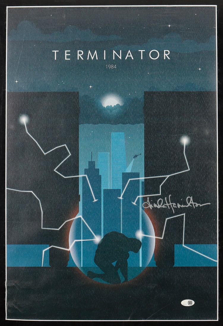 LINDA HAMILTON SIGNED TERMINATOR MOVIE POSTER - JSA COA: Prices are in Canadian dollars