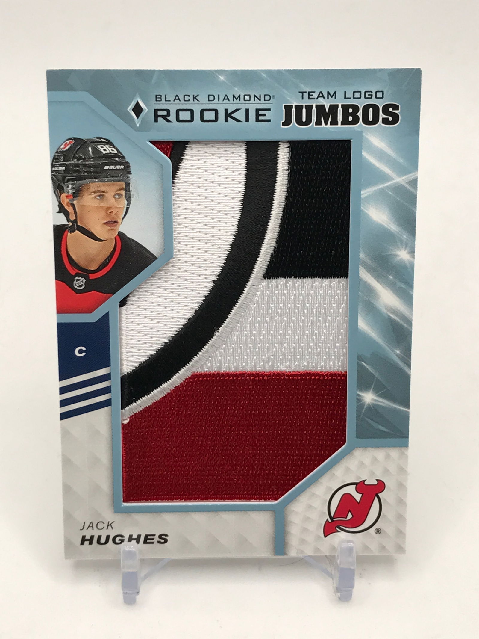 2019-20 UPPER DECK BLACK DIAMOND HOCKEY JACK HUGHES TEAM LOGO ROOKIE JUMBO TRADING CARD (1 of 2)