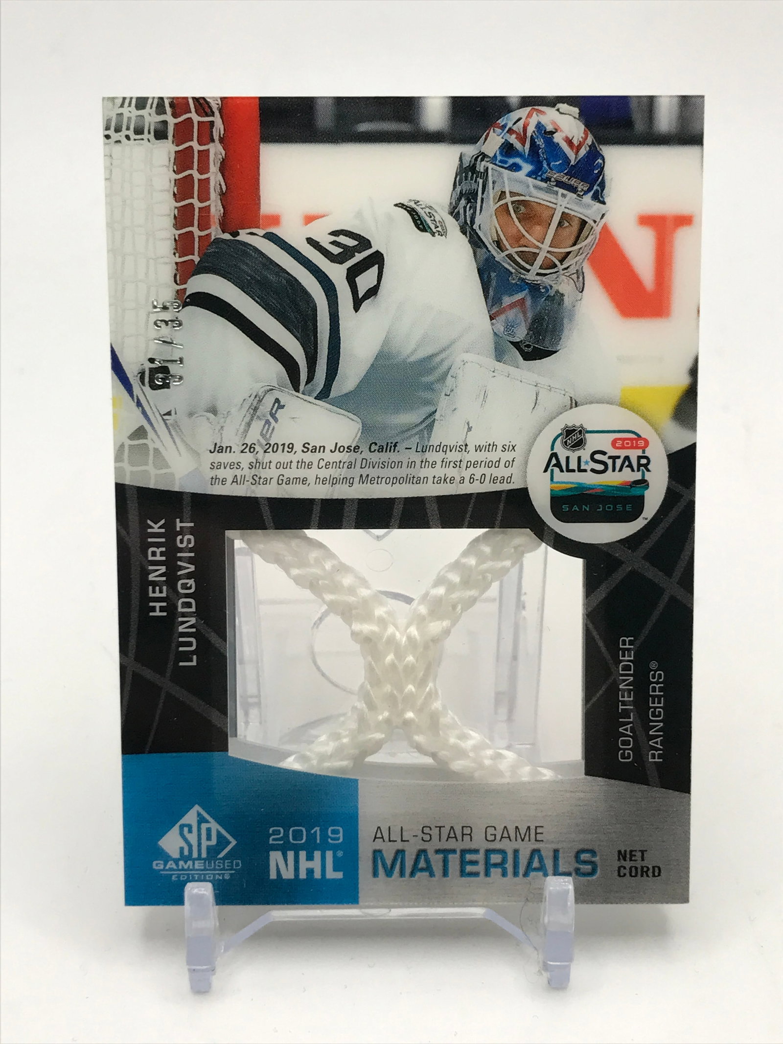 2019 UPPER DECK SP GAME USED HENRIK LUNDQVIST MATERIALS: Prices are in Canadian dollars