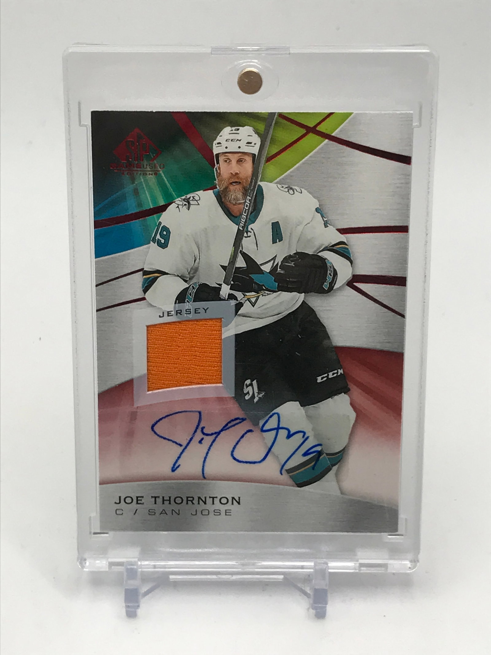 2019-20 UPPER DECK SP GAME USED JOE THORTON PATCH AUTO: Prices are in Canadian dollars