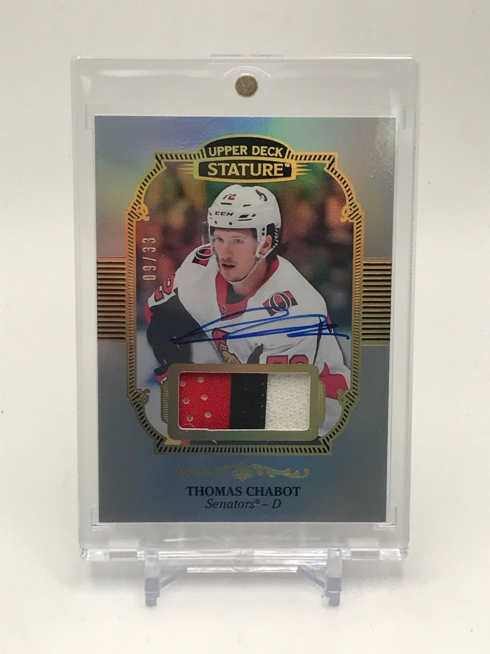 2019-20 UPPER DECK STATURE THOMAS CHABOT ROOKIE PATCH AUTO 9/33: Prices are in Canadian dollars
