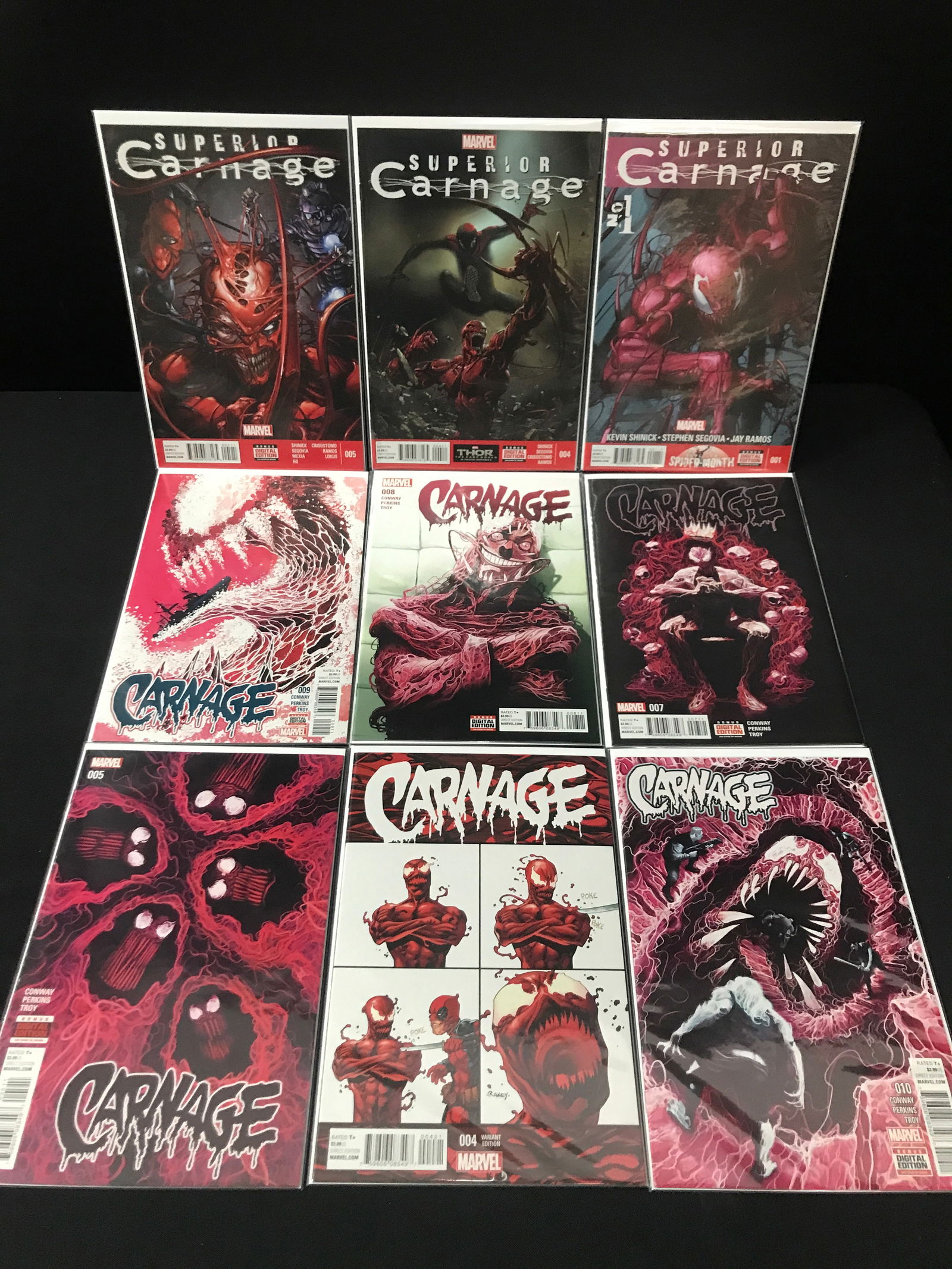 LOT OF 9 HIGH GRADE MODERN CARNAGE COMICS: Prices are in Canadian dollars