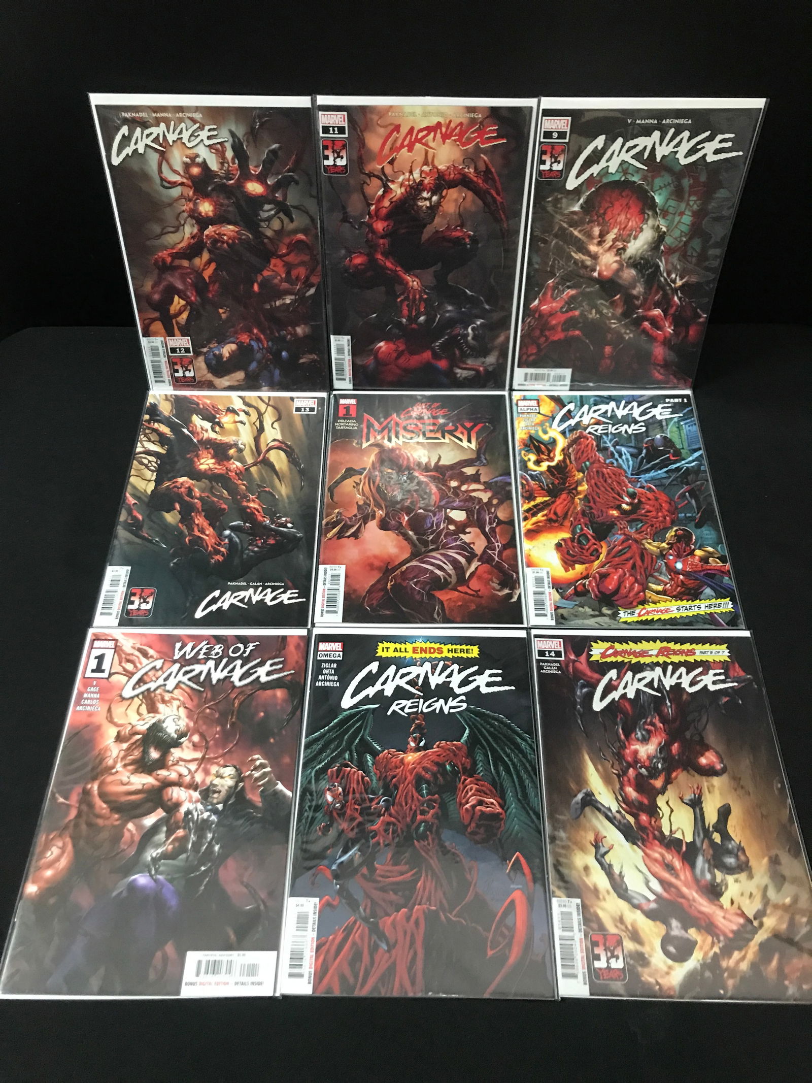 LOT OF 9 HIGH GRADE MODERN CARNAGE COMICS: Prices are in Canadian dollars