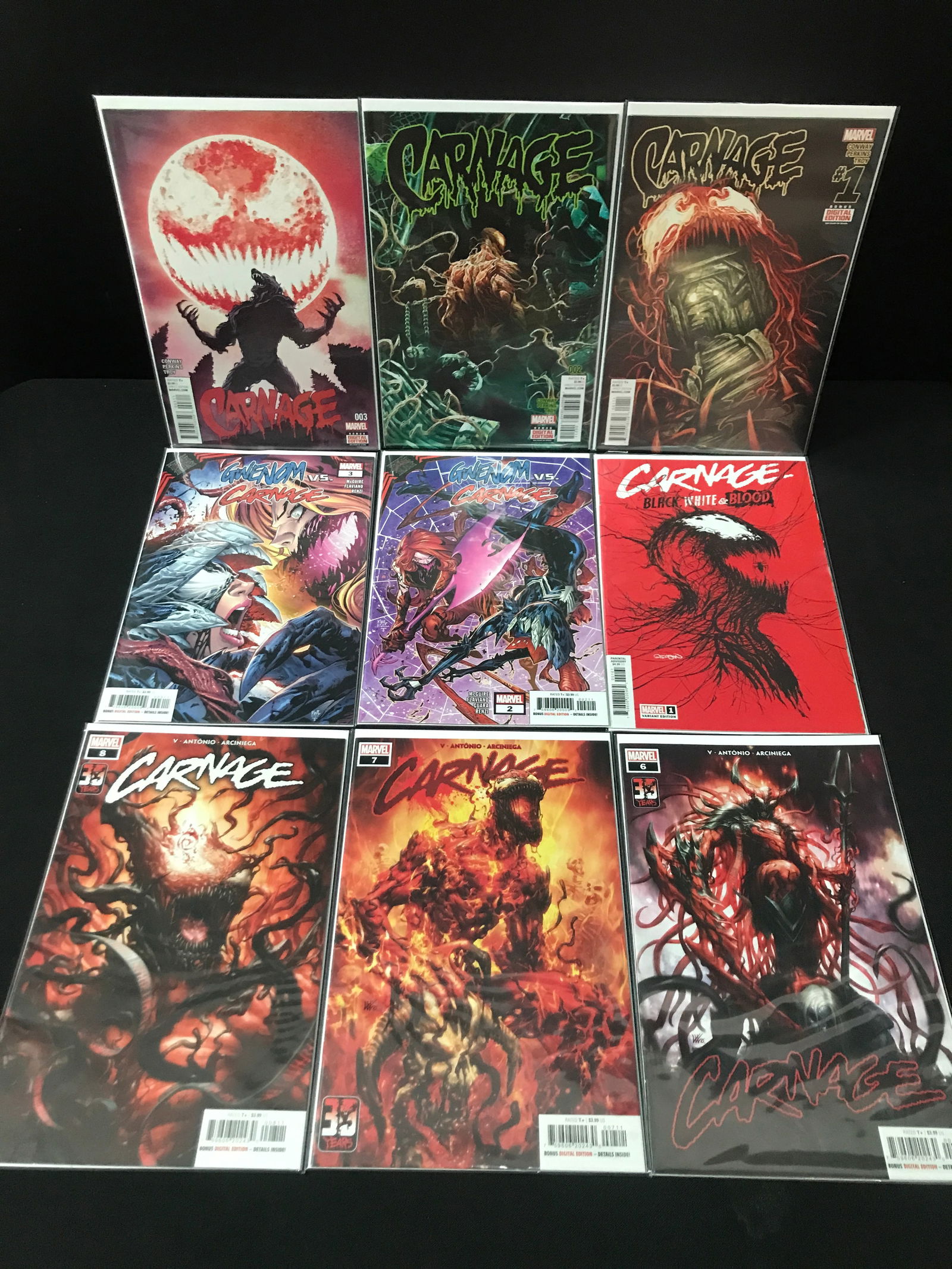 LOT OF 9 HIGH GRADE MODERN CARNAGE COMICS: Prices are in Canadian dollars