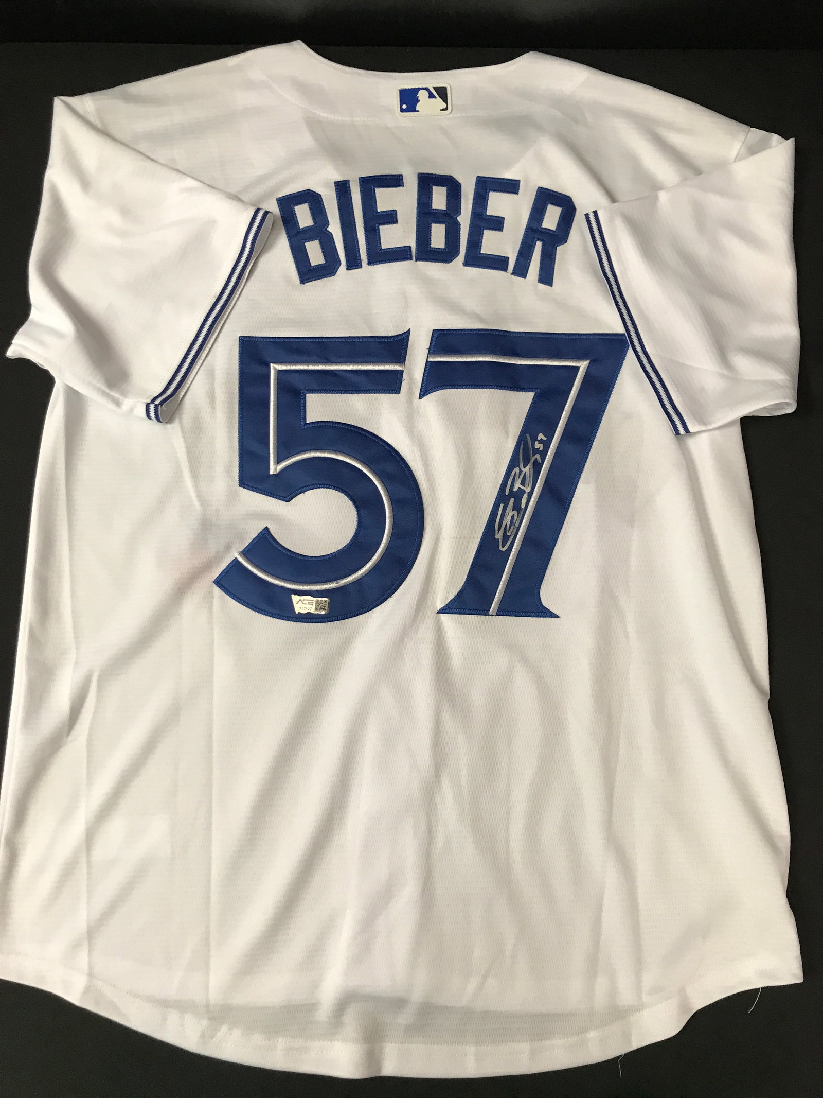 SHANE BIEBER SIGNED TORONTO BLUE JAYS CUSTOM JERSEY - ACE COA: Prices are in Canadian dollars