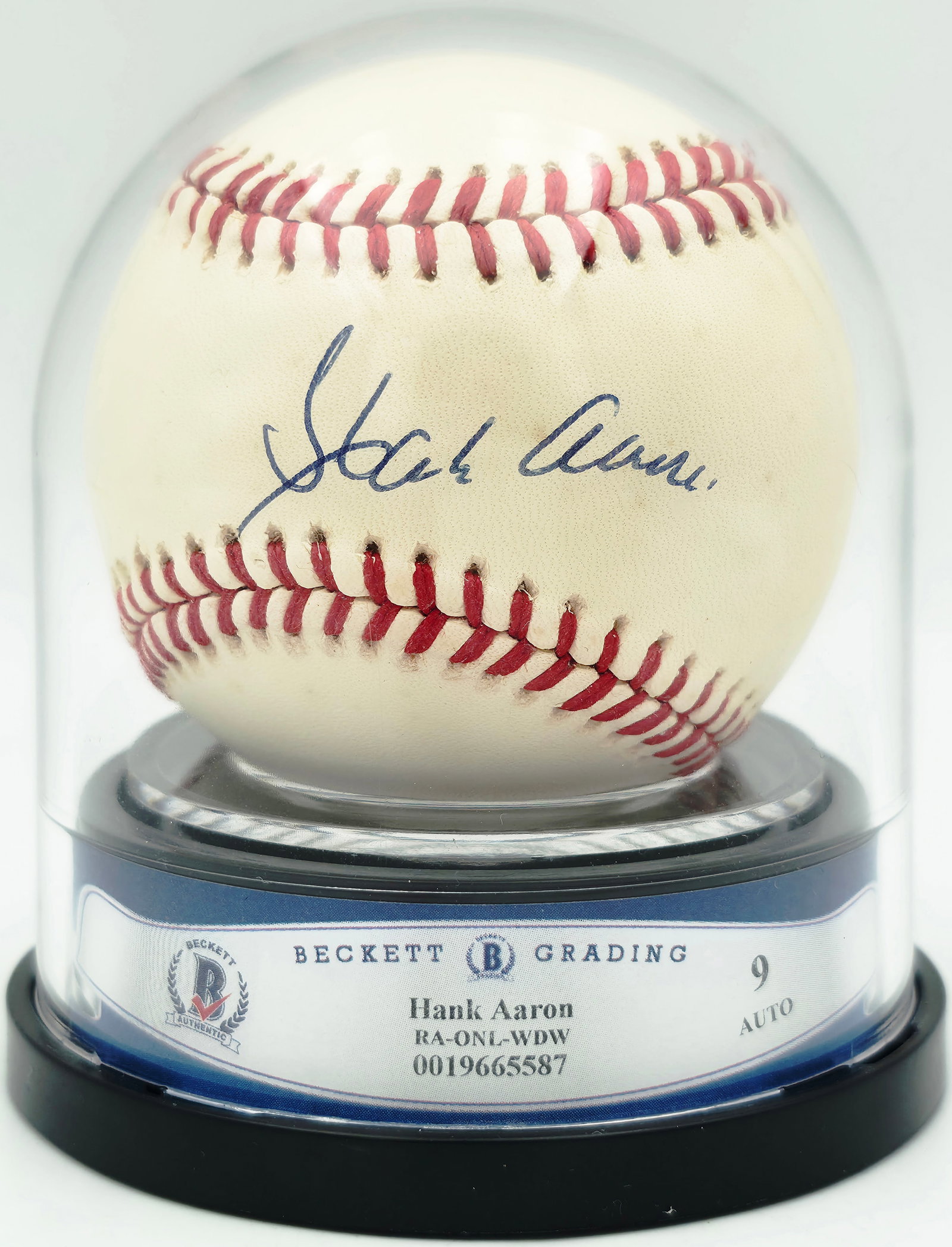 HANK AARON SIGNED AND ENCASED BASEBALL - BECKETT COA: Prices are in Canadian dollars