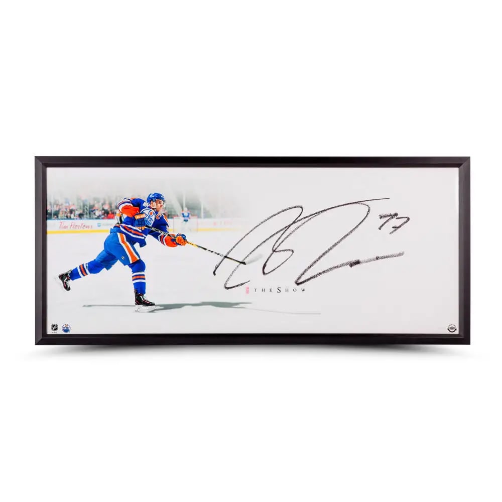 LTD EDITION CONNER MCDAVID SIGNED THE SHOW 18 X 30 FRAMED PRINT (UPPER DECK COA): Prices are in Canadian dollars
