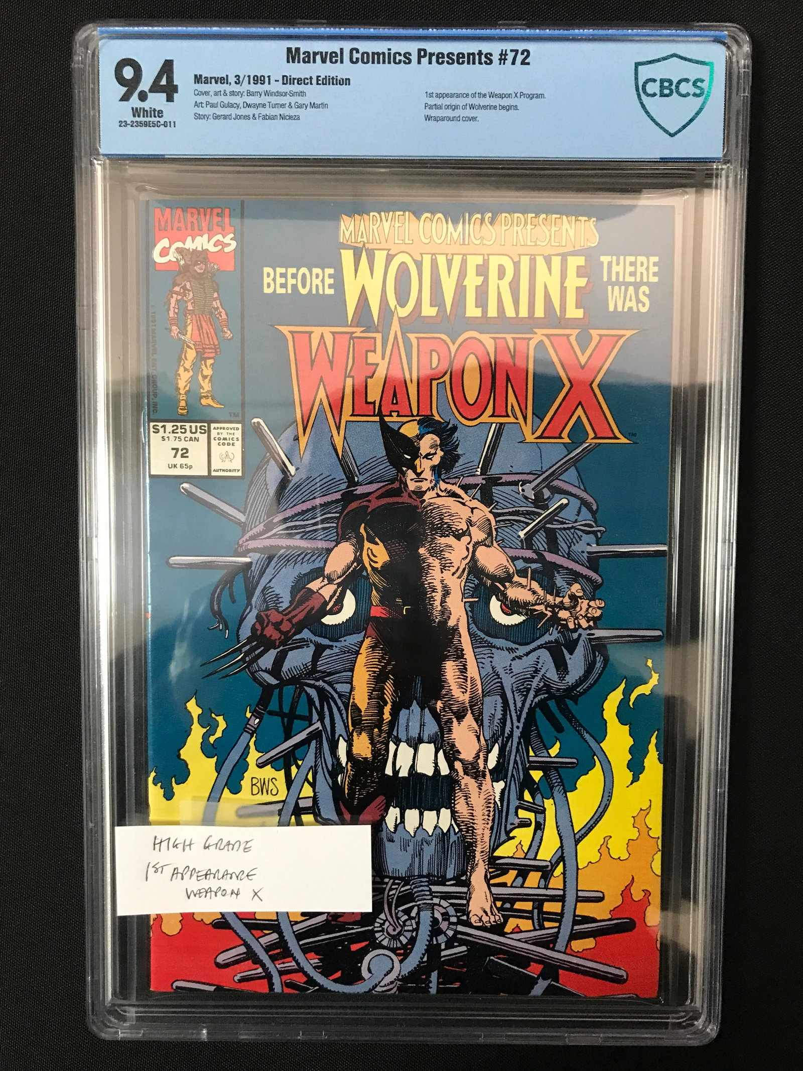 MARVEL COMICS PRESENTS #72 1ST APP WEAPON X - CBCS GRADE 9.4: Prices are in Canadian dollars