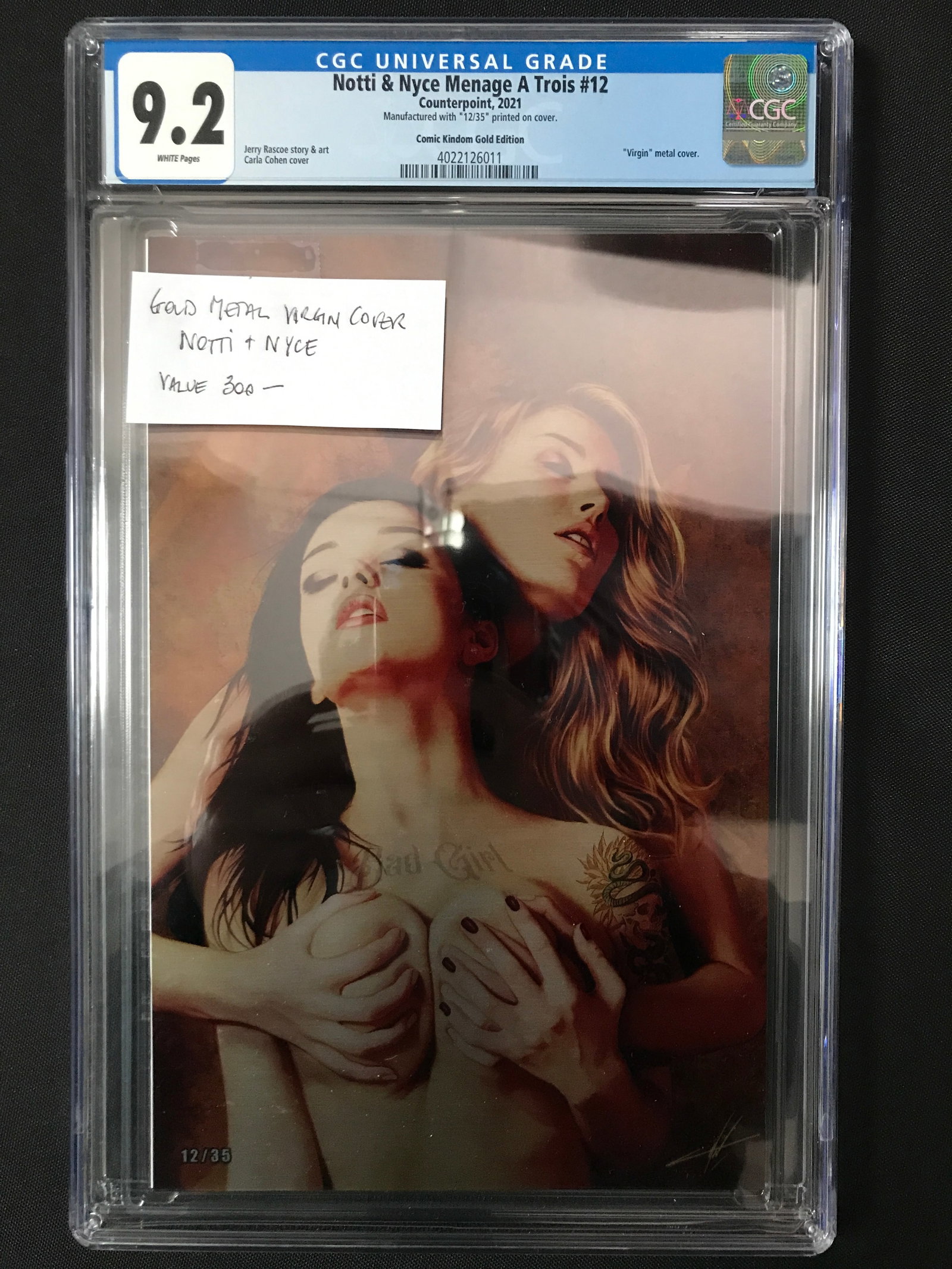 NOTTI & NYCE MENAGE A TROIS #12 GOLD METAL VIRGIN COVER - CGC GRADE 9.2: Prices are in Canadian dollars