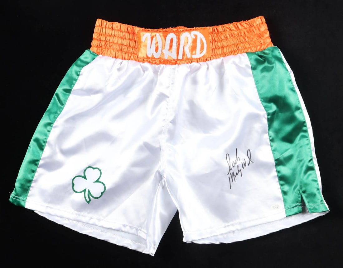 MICKY WARD SIGNED BOXING TRUNKS - JSA COA: Prices are in Canadian dollars