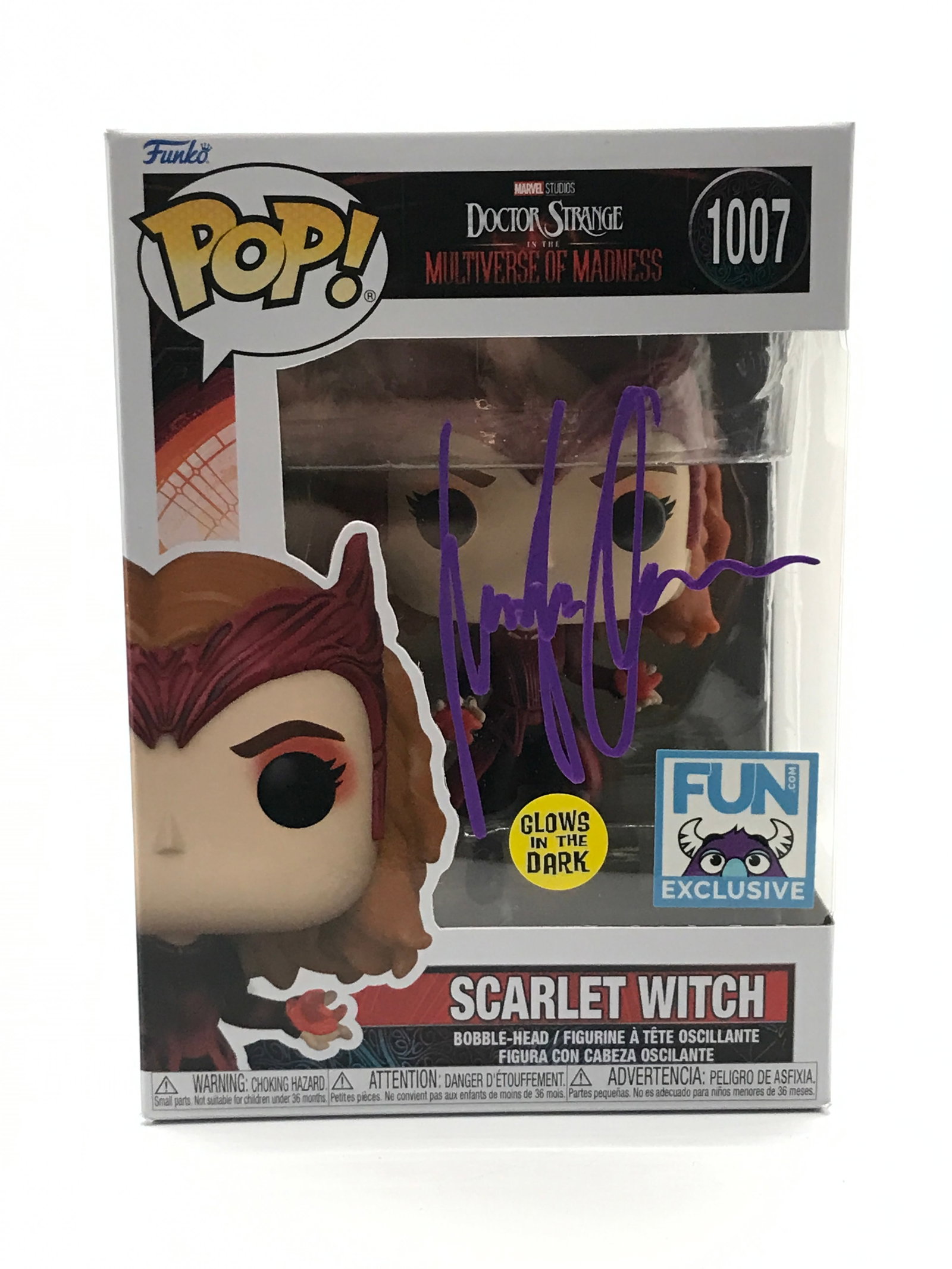 ELIZABETH OLSEN SIGNED SCARLET WITCH FUNKO POP - KB COA: Prices are in Canadian dollars