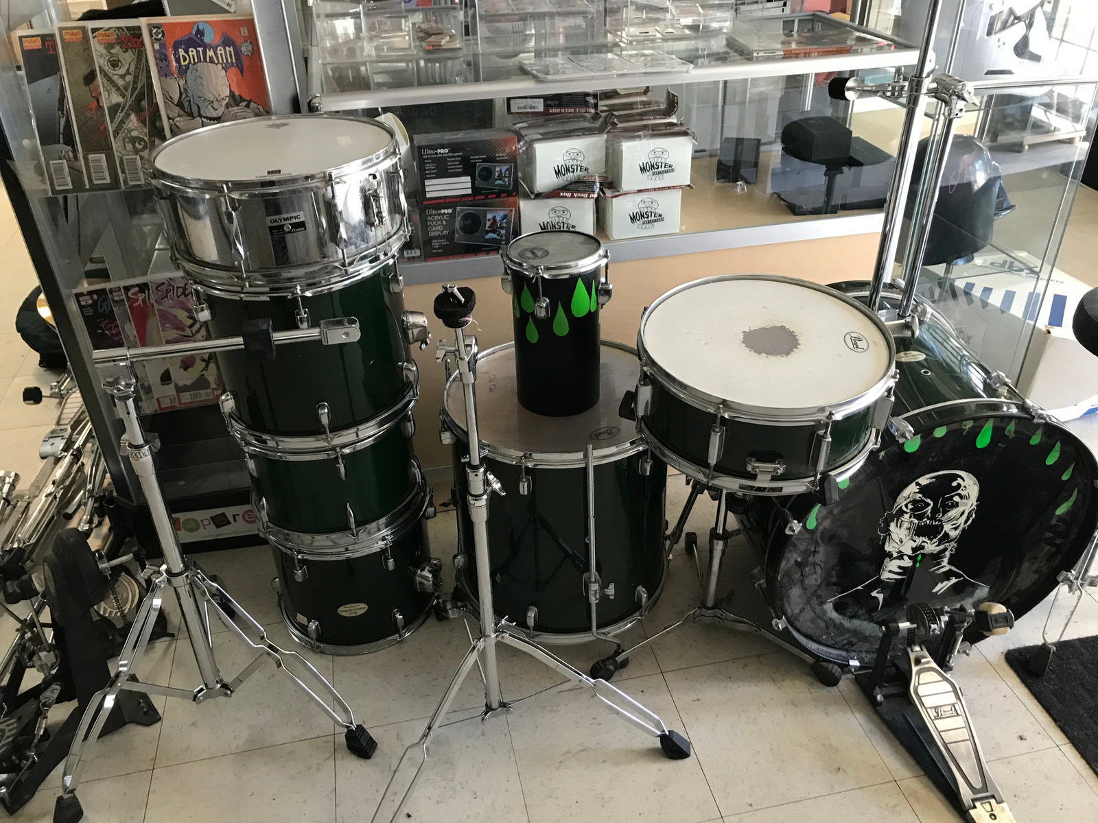 PEARL DRUM SET COMPLETE (3 TOMS 4 CYMBOLS DBL KICK PEDAL) (1 of 6)