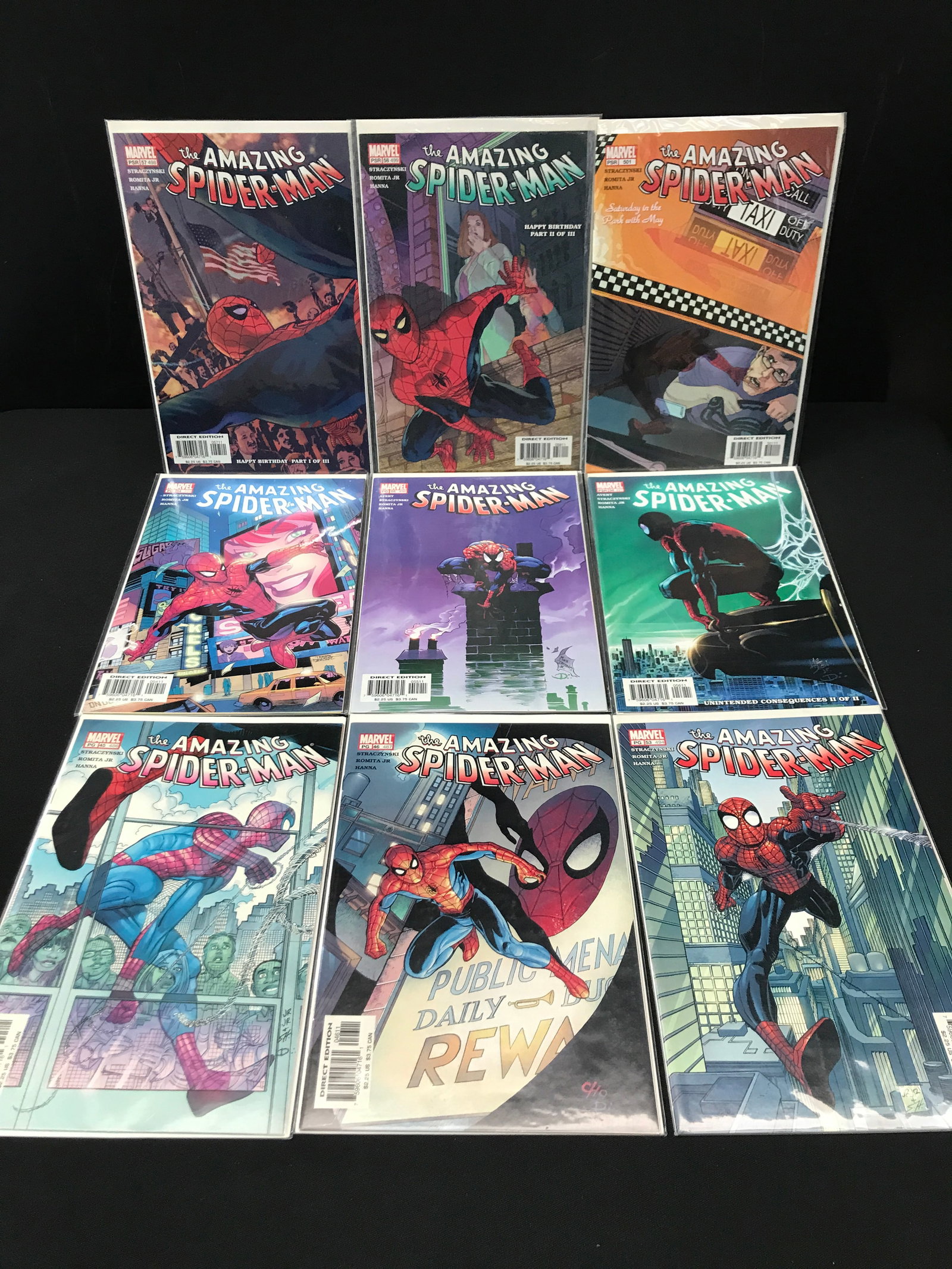 LOT OF 9 COMICS FEATURING SPIDERMAN - MARVEL COMICS: Prices are in Canadian Dollars